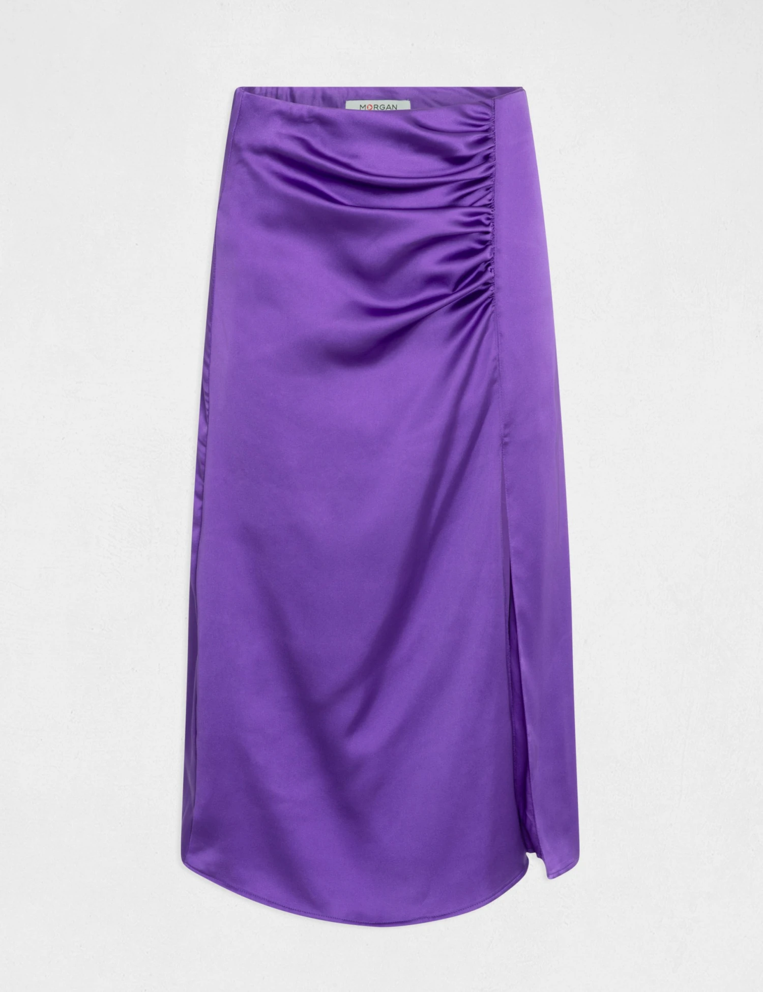 Jupe Droite Satin Fendue Violet Femme – Image 4
