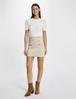 Jupe Droite Taille Haute à Ponts Ecru Moyen Femme