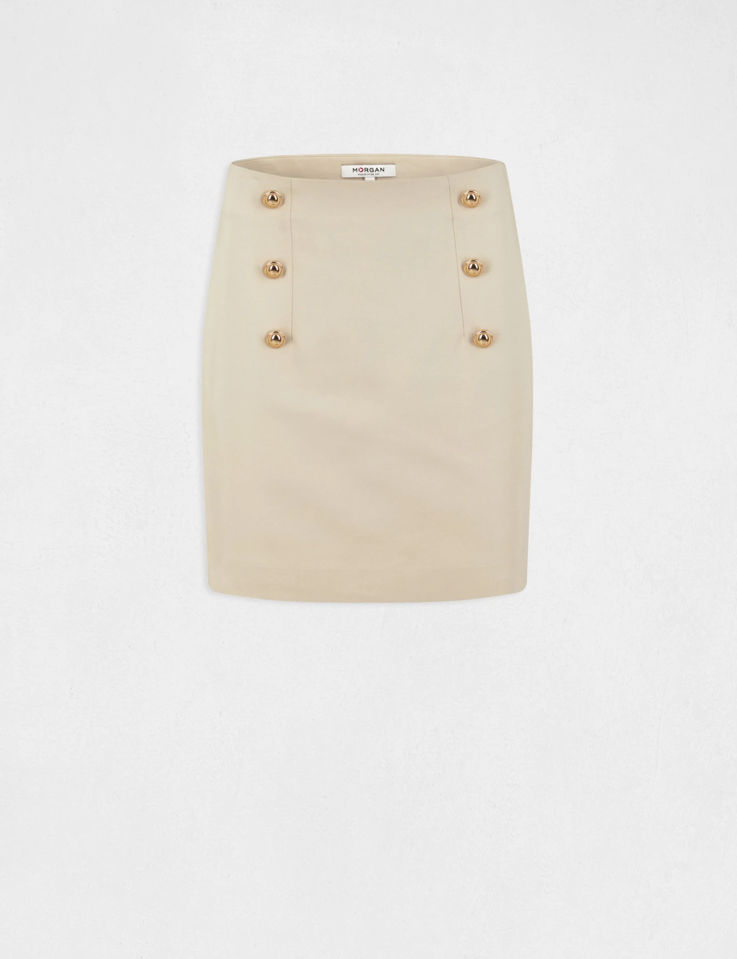 Jupe Droite Taille Haute à Ponts Ecru Moyen Femme – Image 4