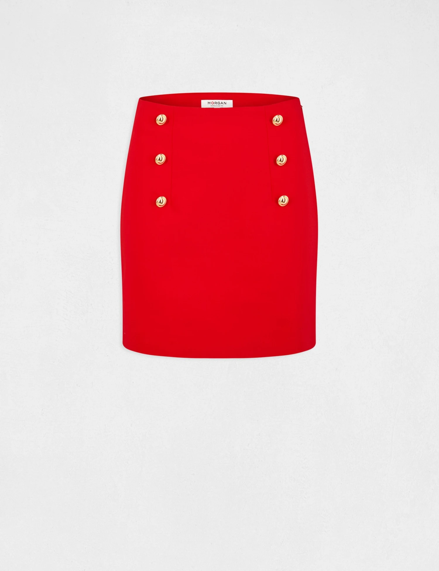 Jupe Droite Taille Haute à Ponts Rouge Femme – Image 4