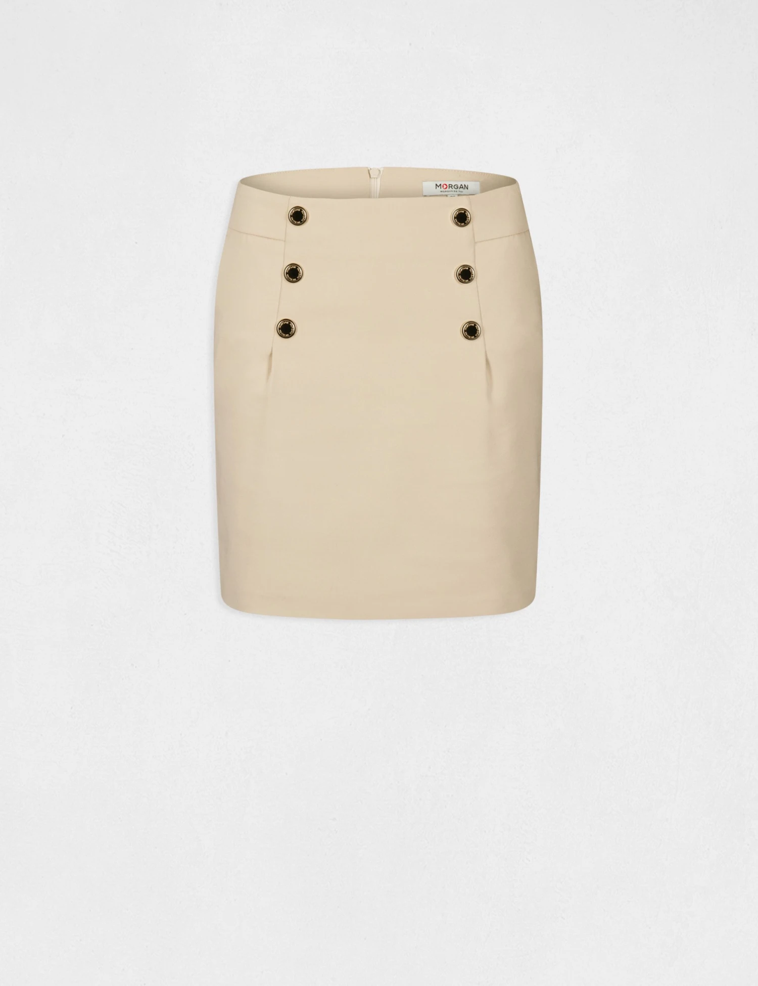 Jupe Droite Taille Haute Avec Boutons Beige Femme – Image 4