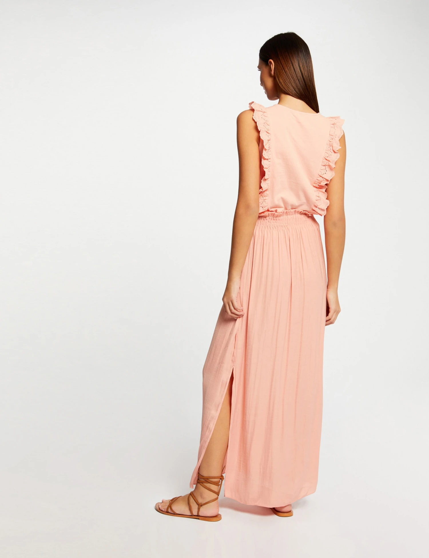 Jupe Longue Fluide Taille élastiquée Rose Moyen Femme – Image 2