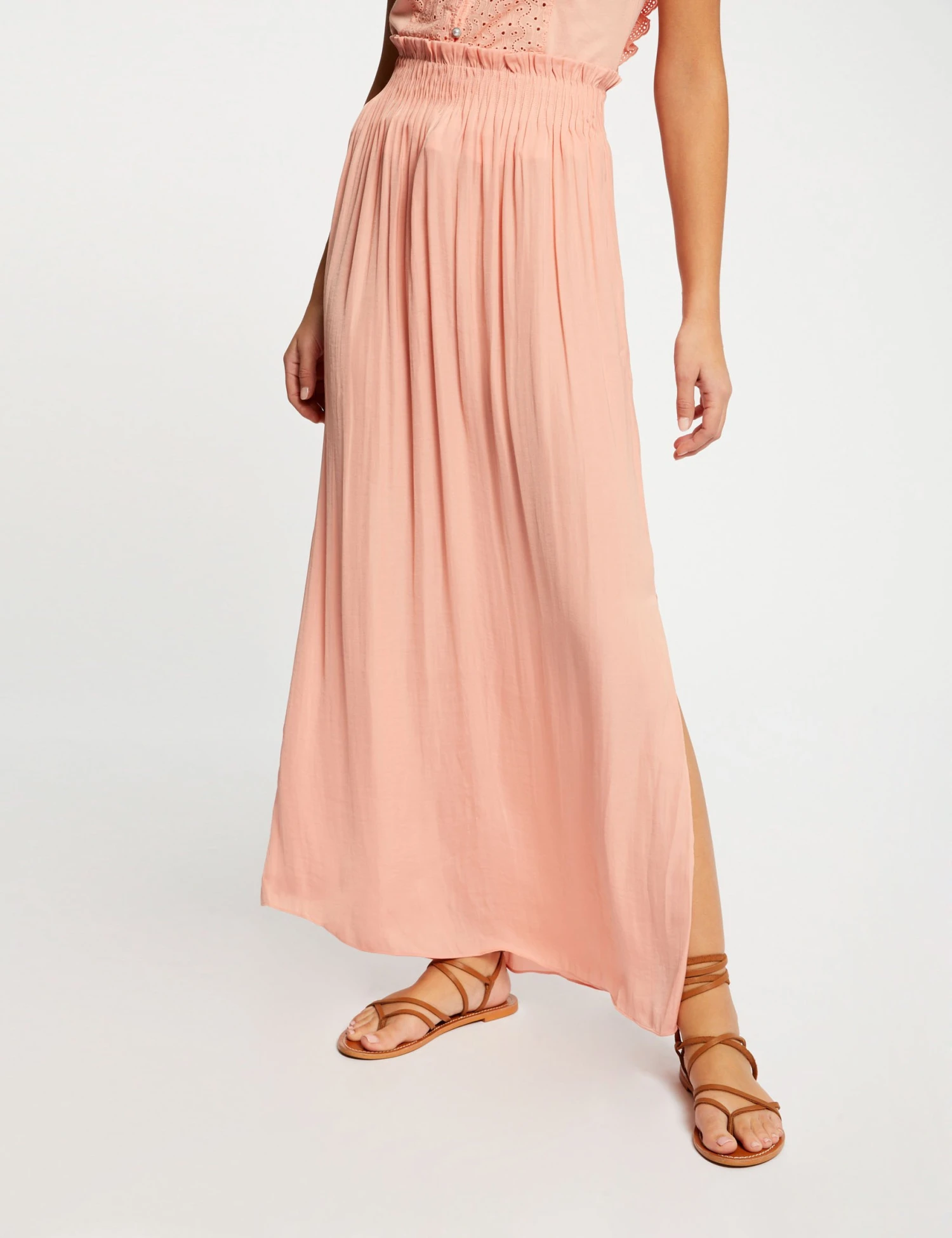 Jupe Longue Fluide Taille élastiquée Rose Moyen Femme – Image 3