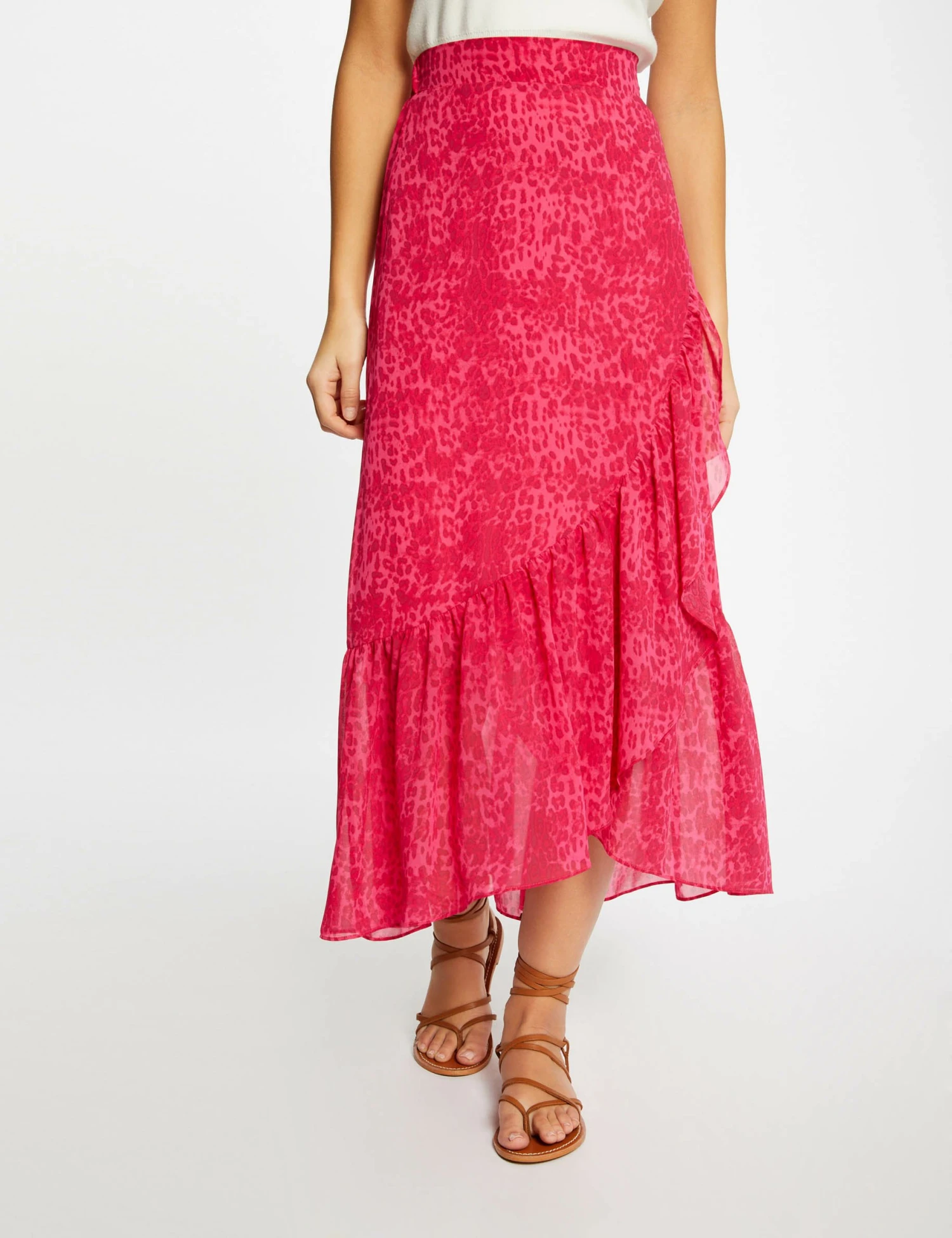 Jupe Longue Portefeuille Imprimé Léopard Rose Femme – Image 3