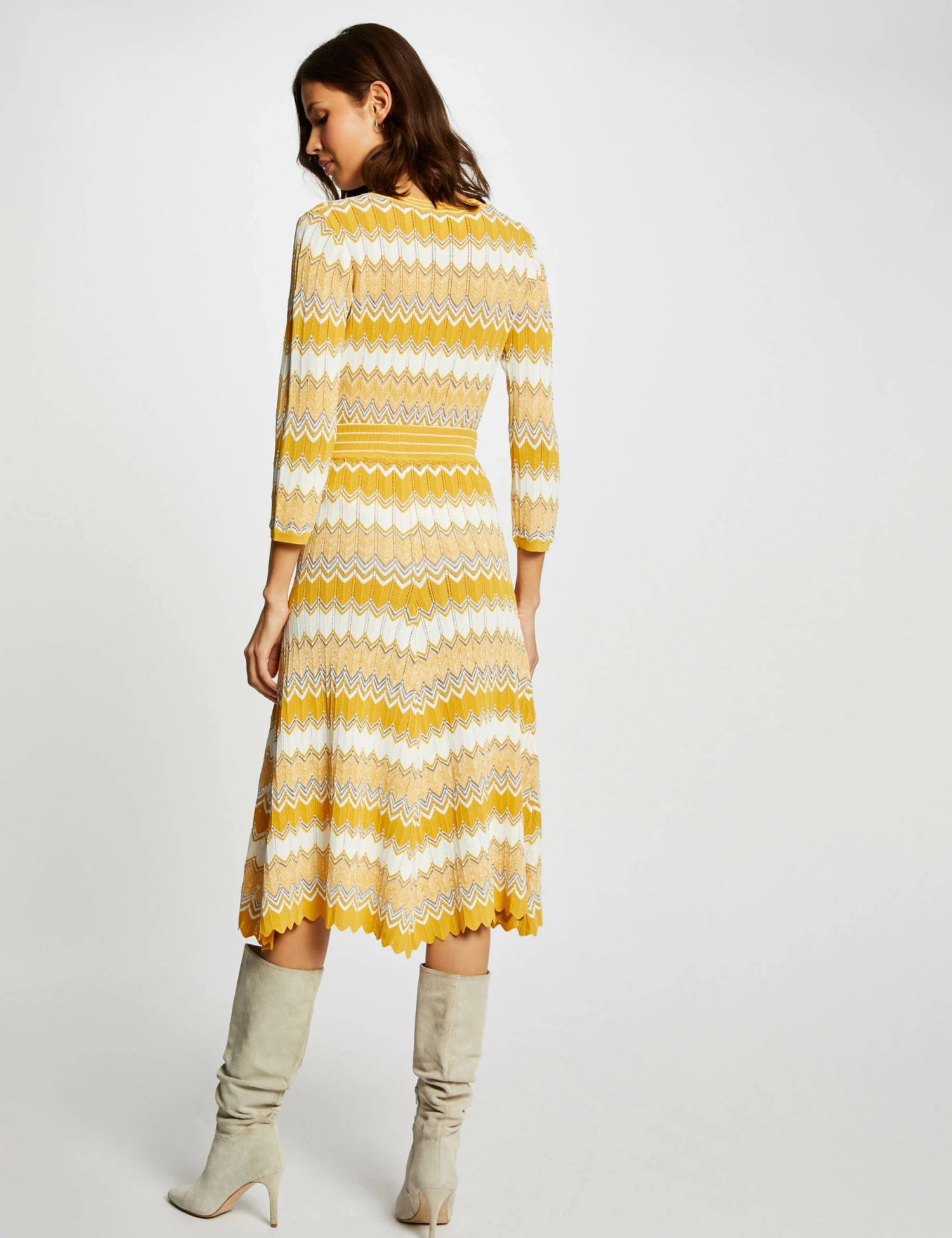 Jupe Midi Droite Tricotée à Rayures Jaune Femme – Image 2