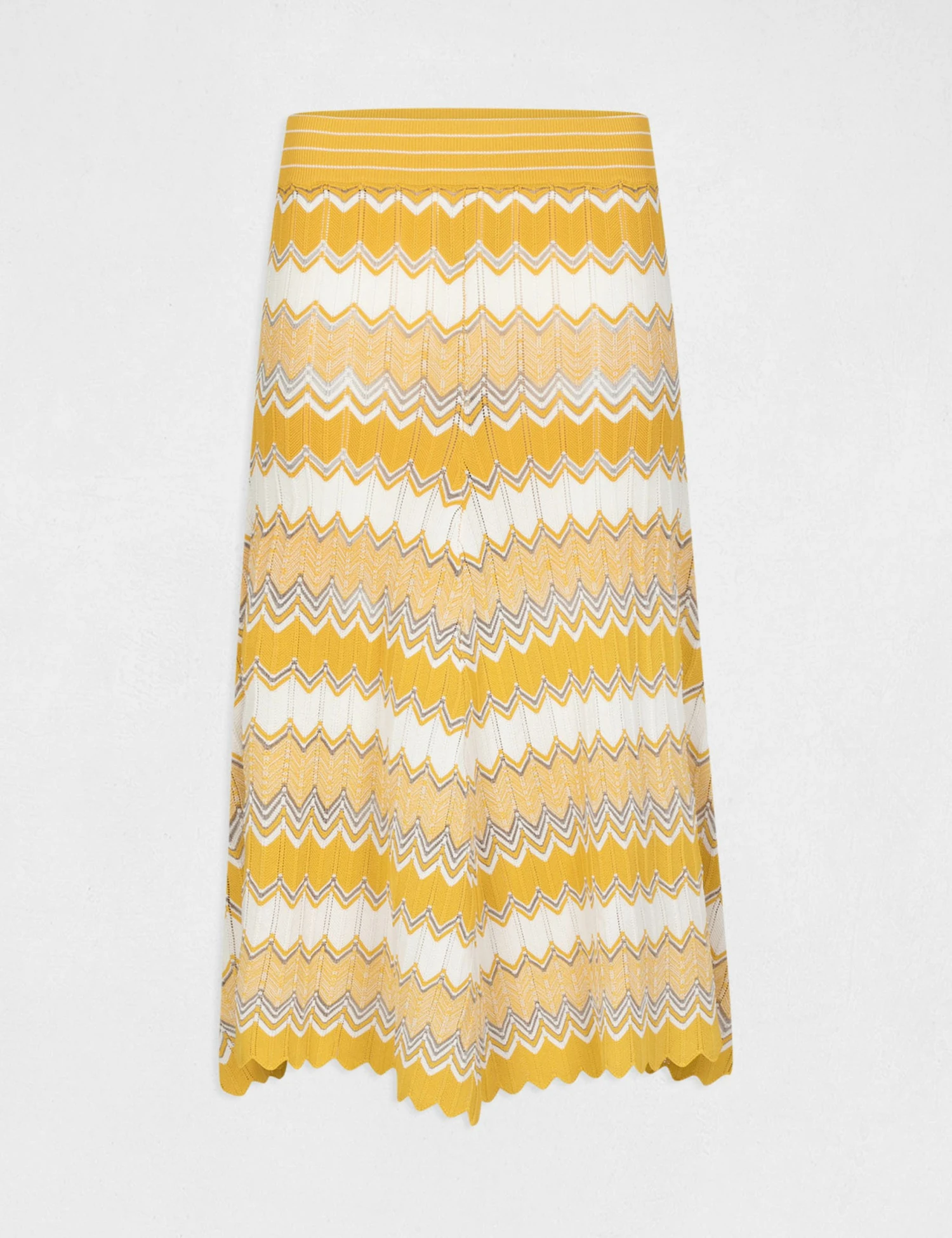 Jupe Midi Droite Tricotée à Rayures Jaune Femme – Image 4