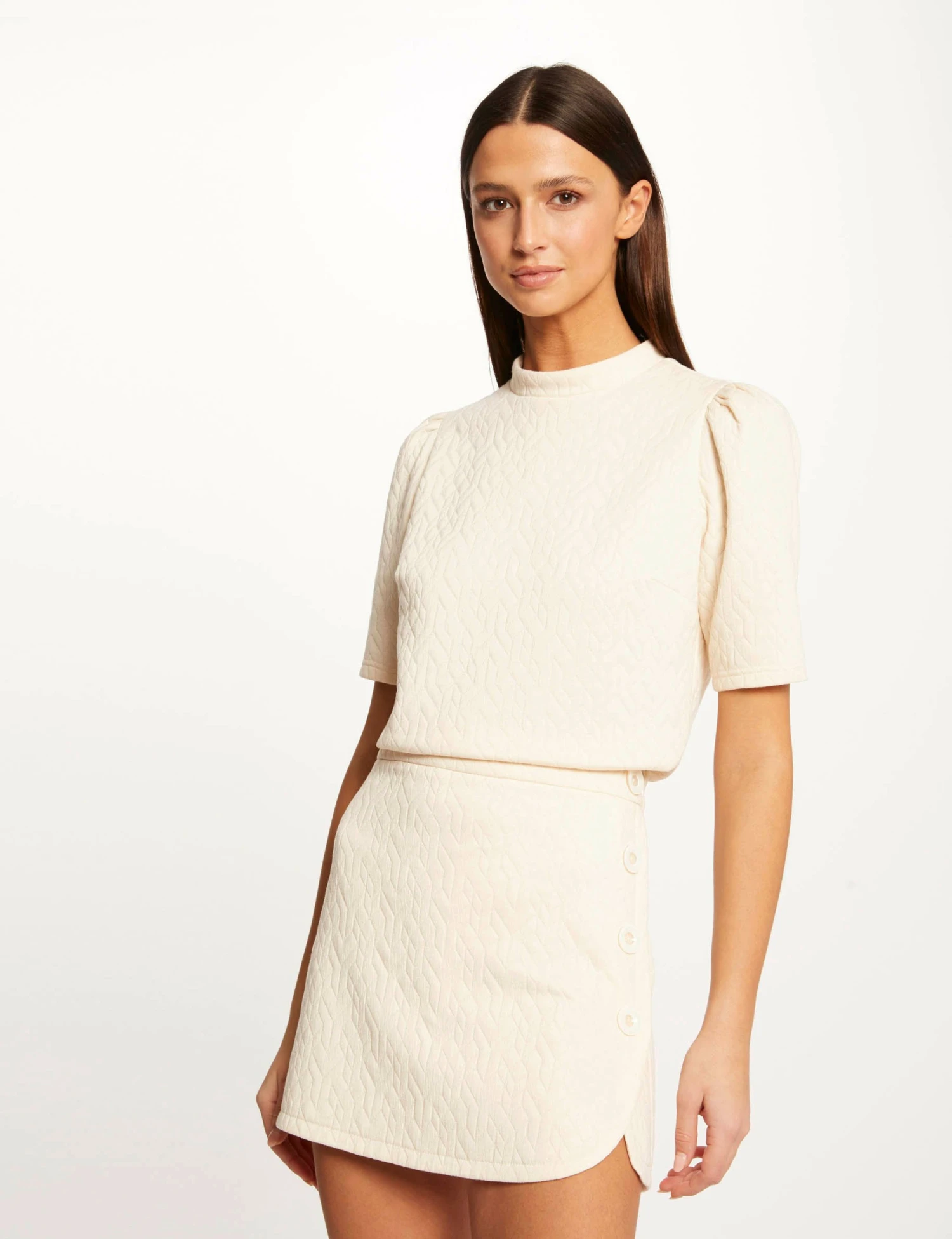 Jupe Portefeuille Aspect Matelassé Ecru Moyen Femme – Image 4