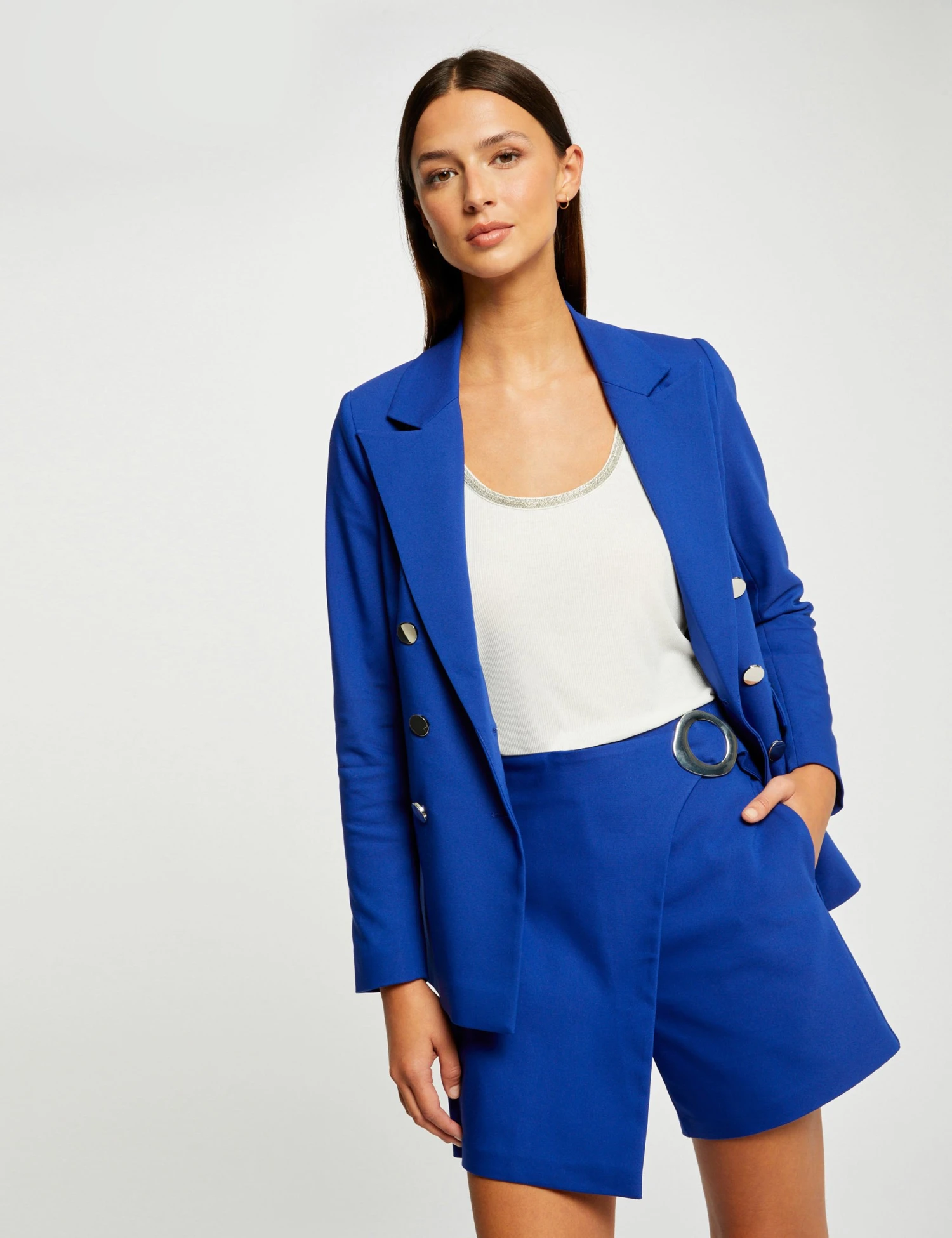 Jupe-short Droite Avec Boucle Bleu Electrique Femme – Image 3