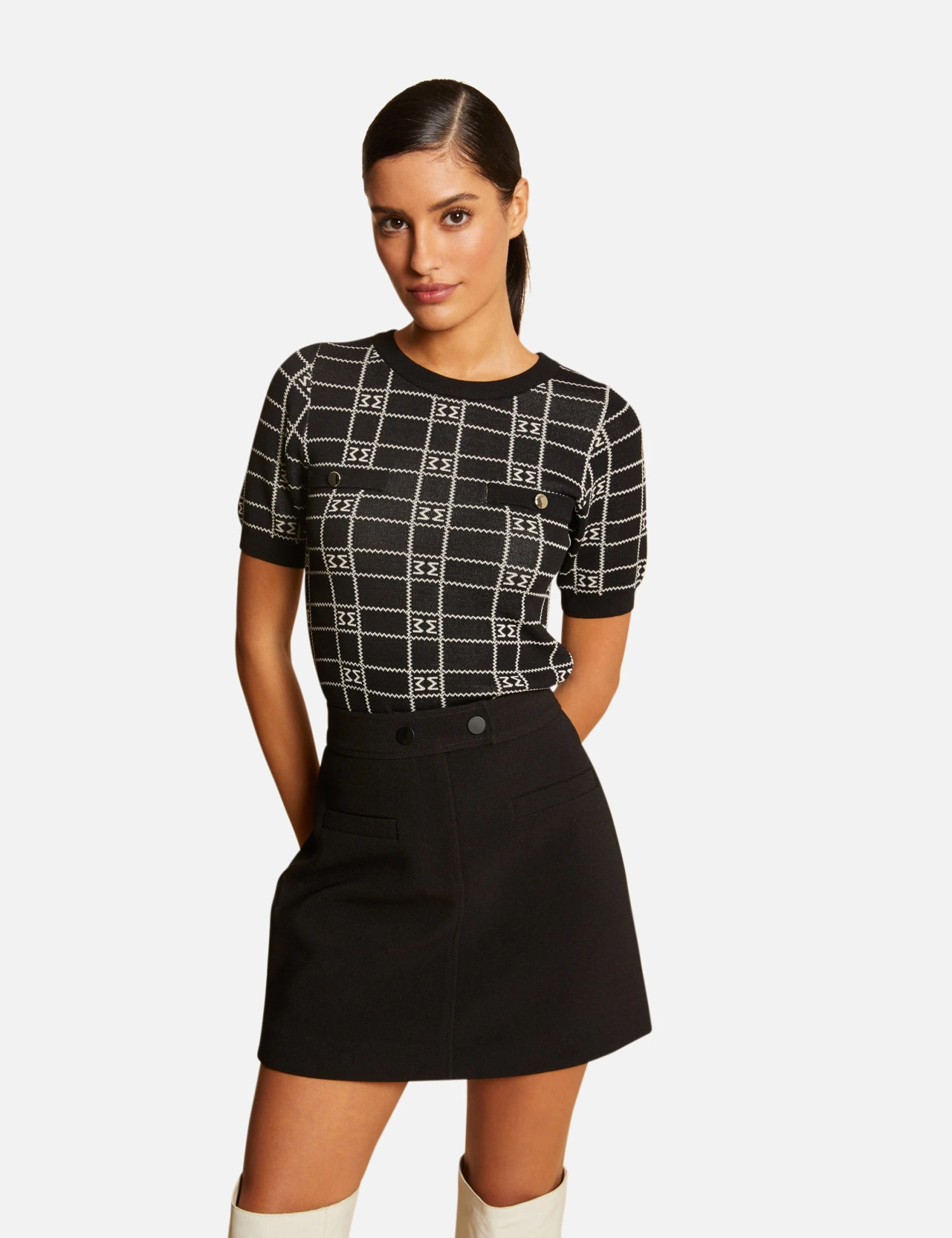 Jupe Trapèze Taille Haute Noir Femme – Image 3