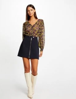 Jupe Trapèze Zippée Marine Femme