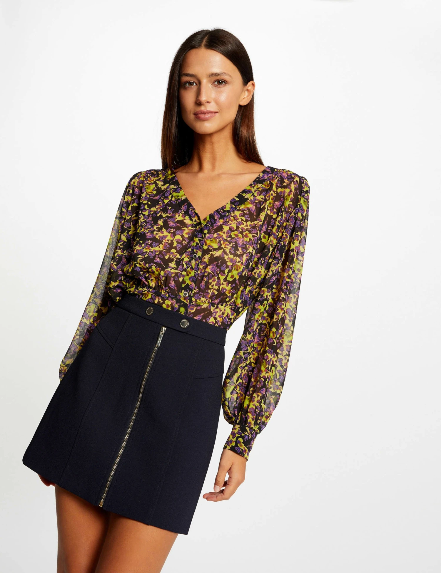 Jupe Trapèze Zippée Marine Femme – Image 3