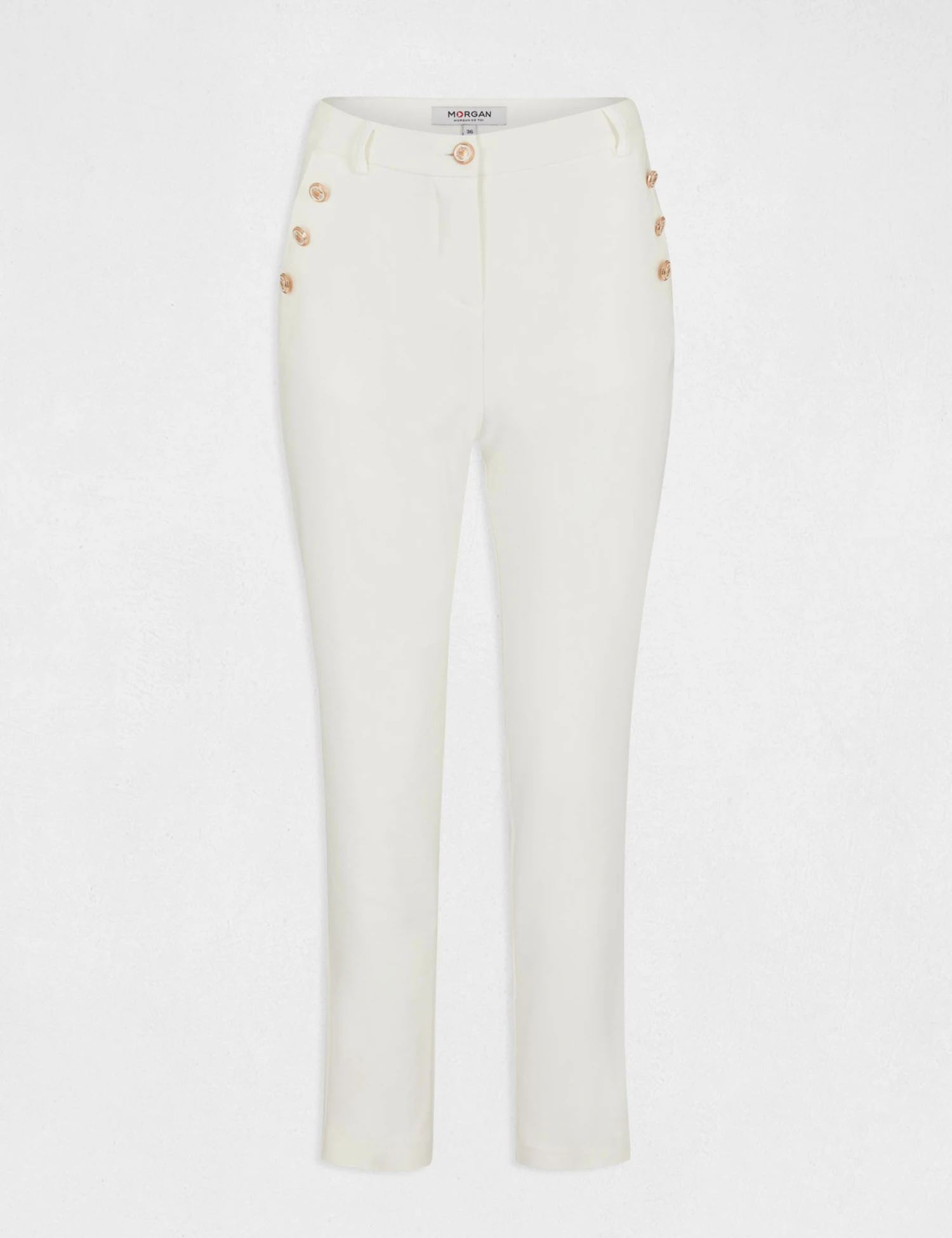 Pantalon Ajusté 7/8ème à Pinces Ecru Femme – Image 4