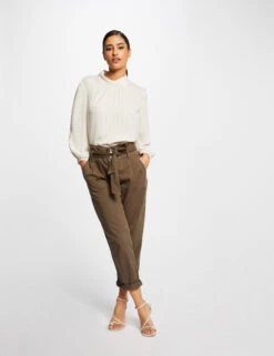 Pantalon Carotte Ceinturée 7/8ème Vert Kaki Femme