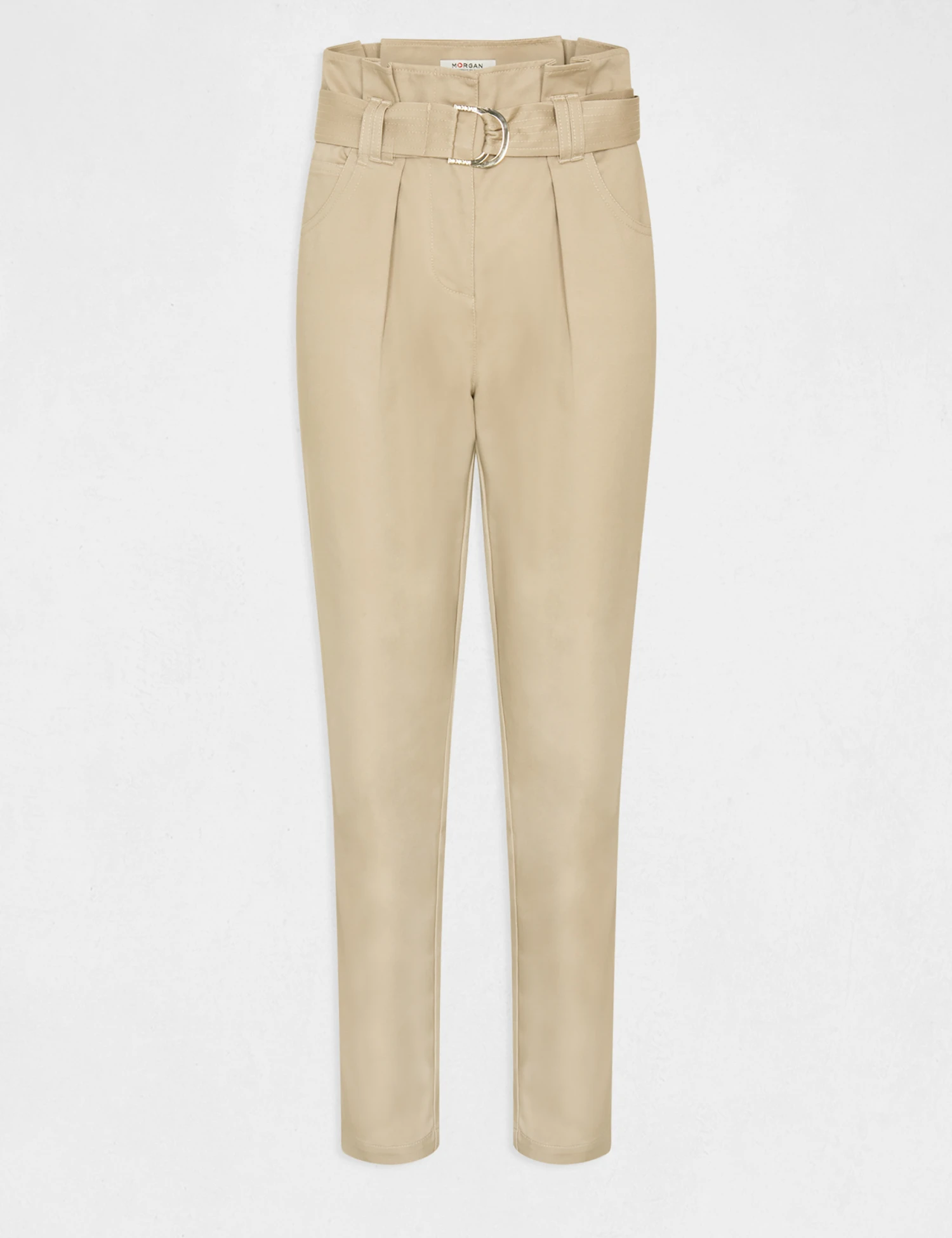 Pantalon Carotte Ceinturée Beige Femme – Image 4