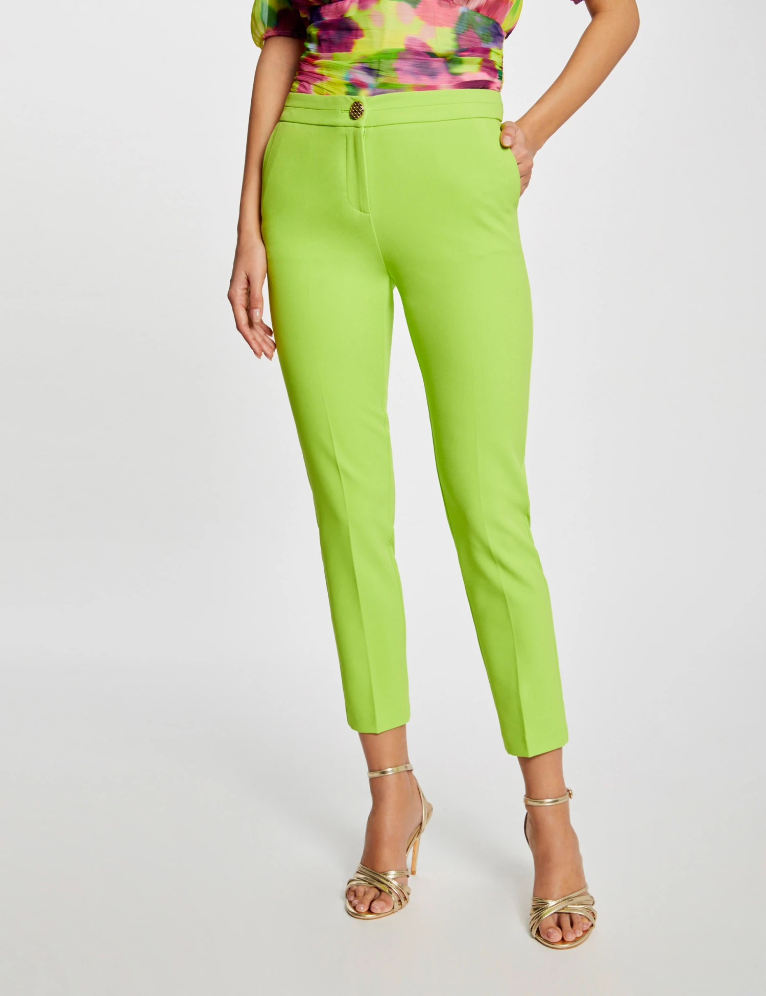 Pantalon City Ajusté 7/8ème à Pinces Anis Femme – Image 3