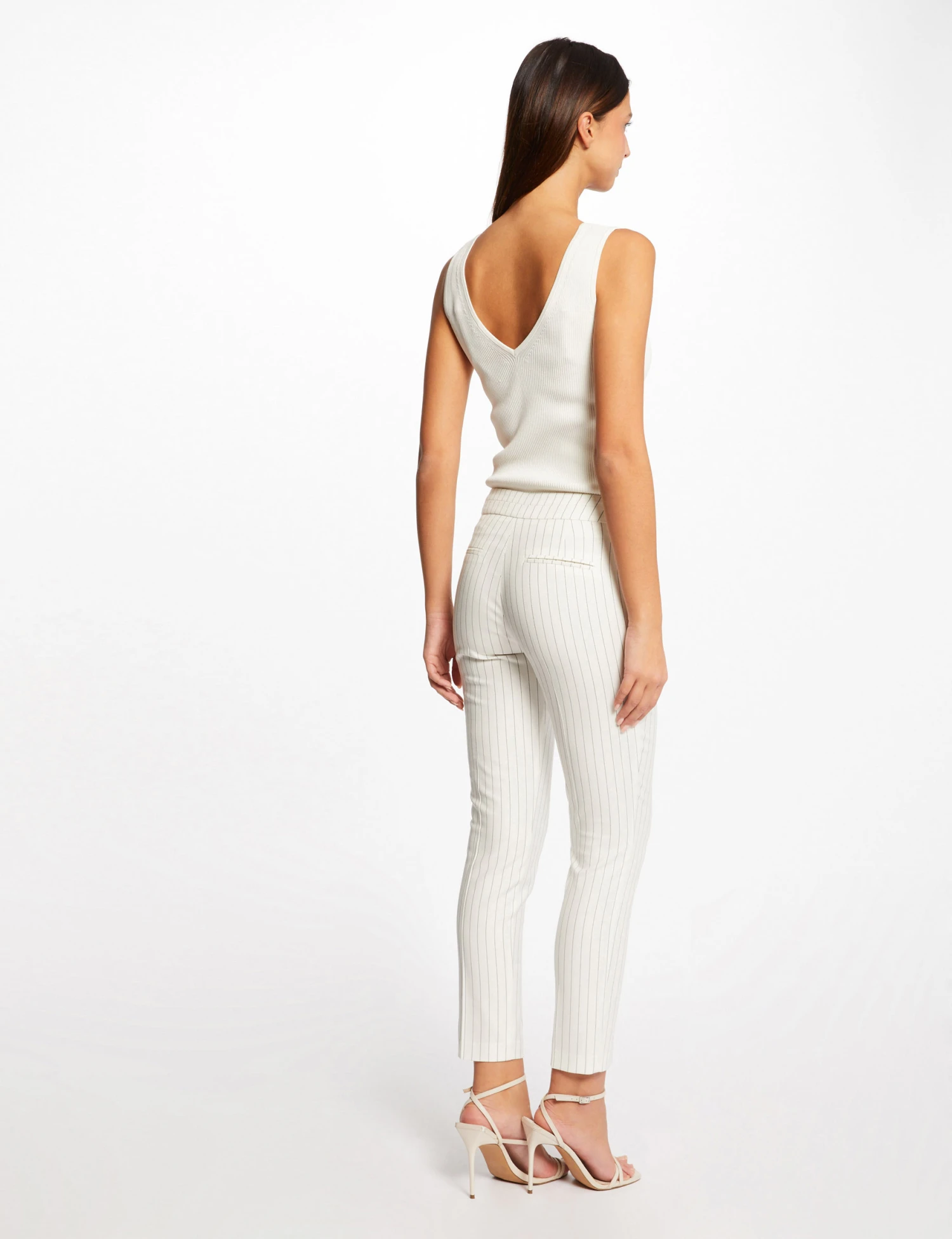Pantalon City Ajusté 7/8ème à Rayures Ecru Femme – Image 2