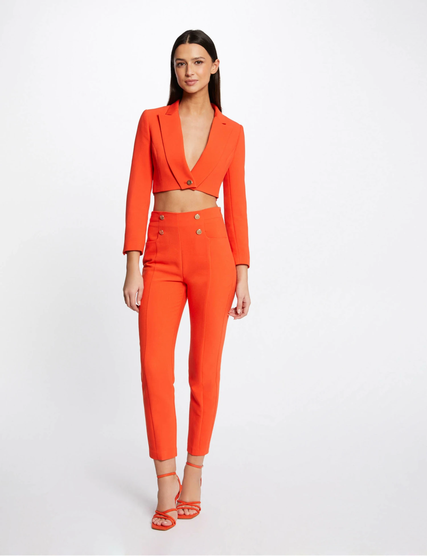Pantalon City Ajusté 7/8ème Avec Boutons Orange Femme
