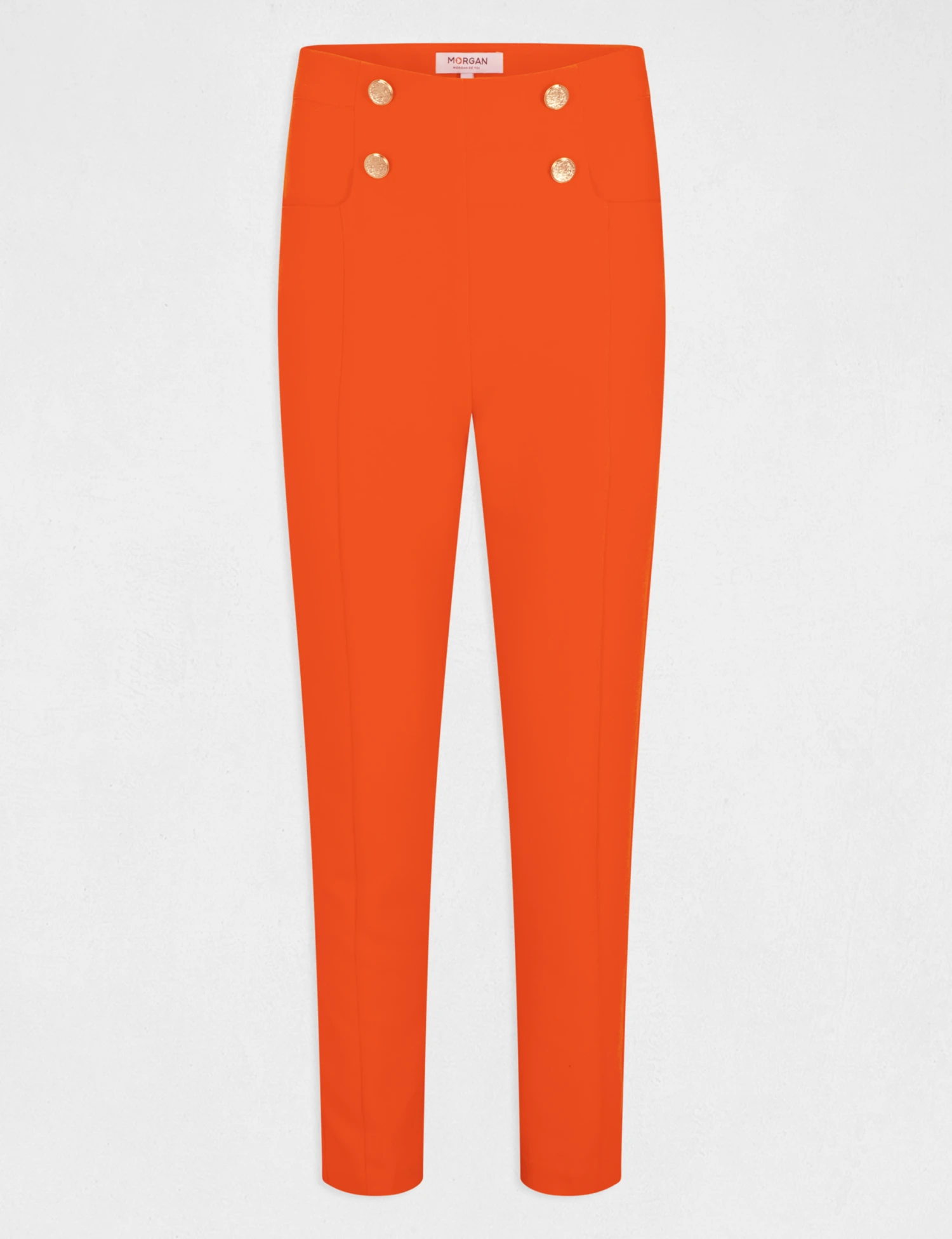 Pantalon City Ajusté 7/8ème Avec Boutons Orange Femme – Image 4
