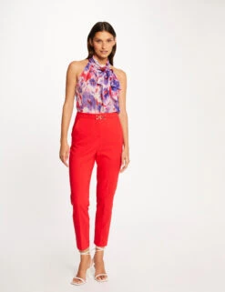 Pantalon City Ajusté Boucle Et Pinces Rouge Femme