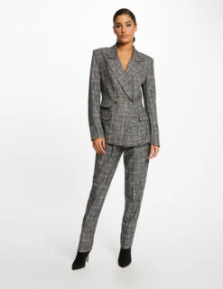 Pantalon City Paperbag Ă Carreaux Gris Moyen Femme