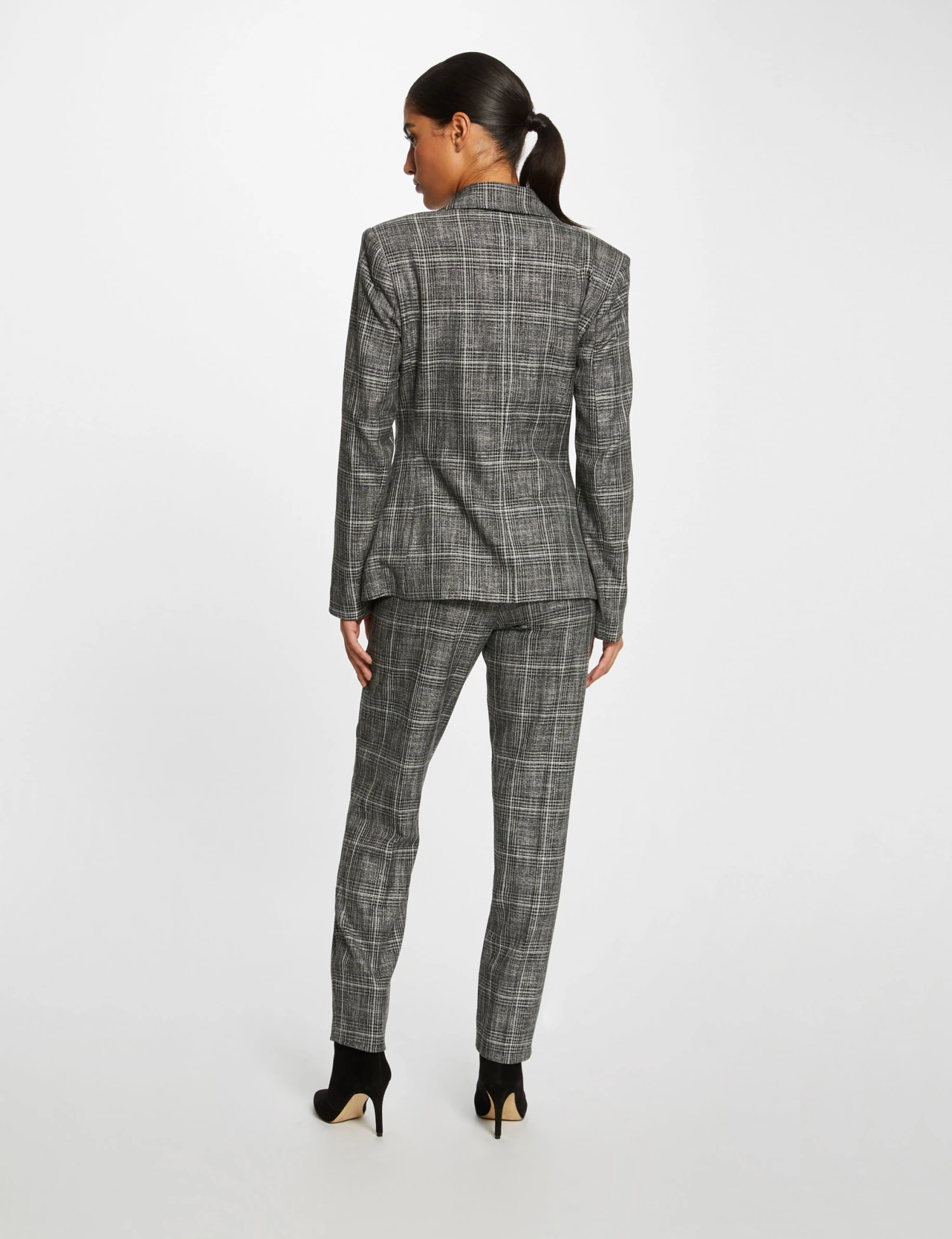 Pantalon City Paperbag à Carreaux Gris Moyen Femme – Image 2