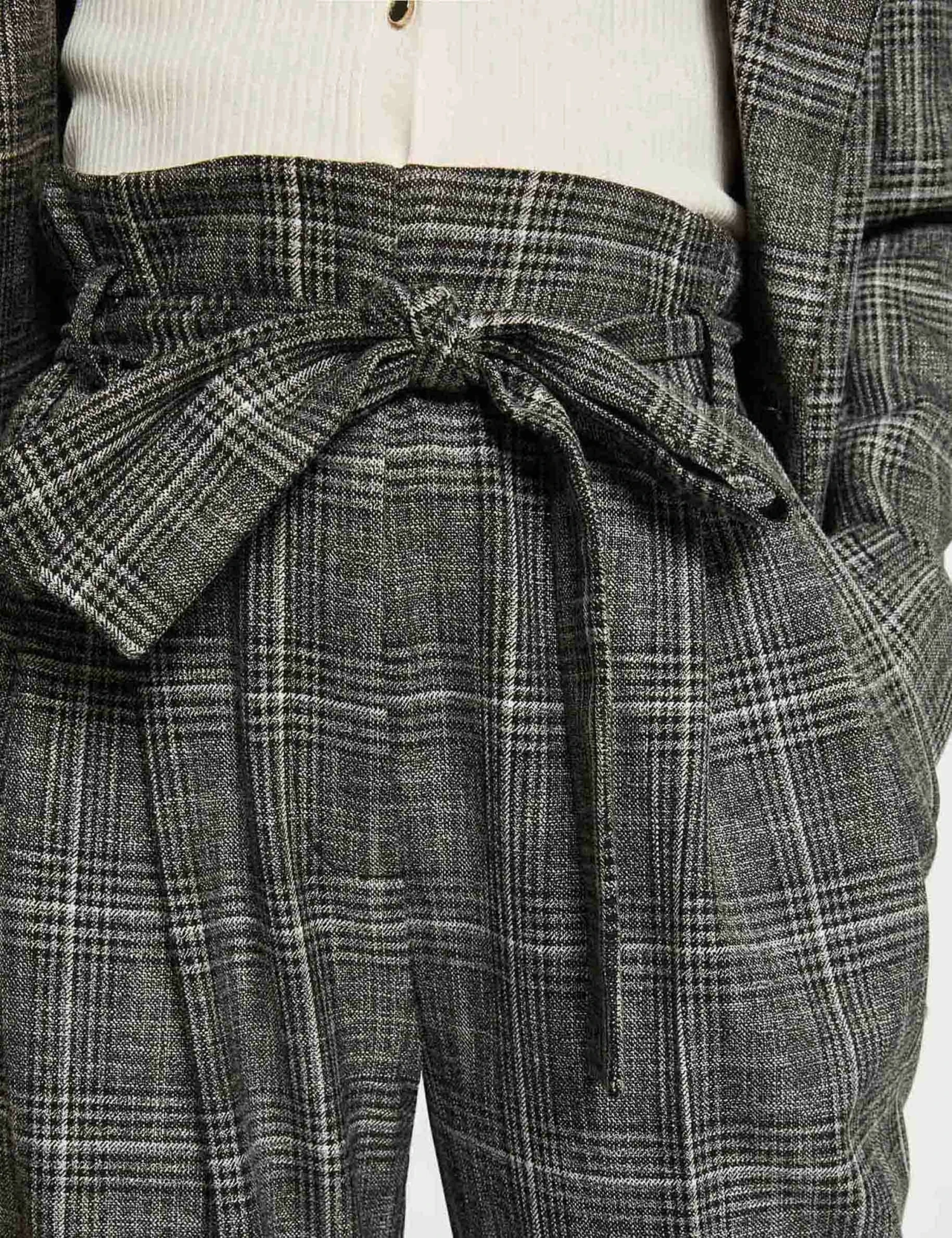 Pantalon City Paperbag à Carreaux Gris Moyen Femme – Image 5