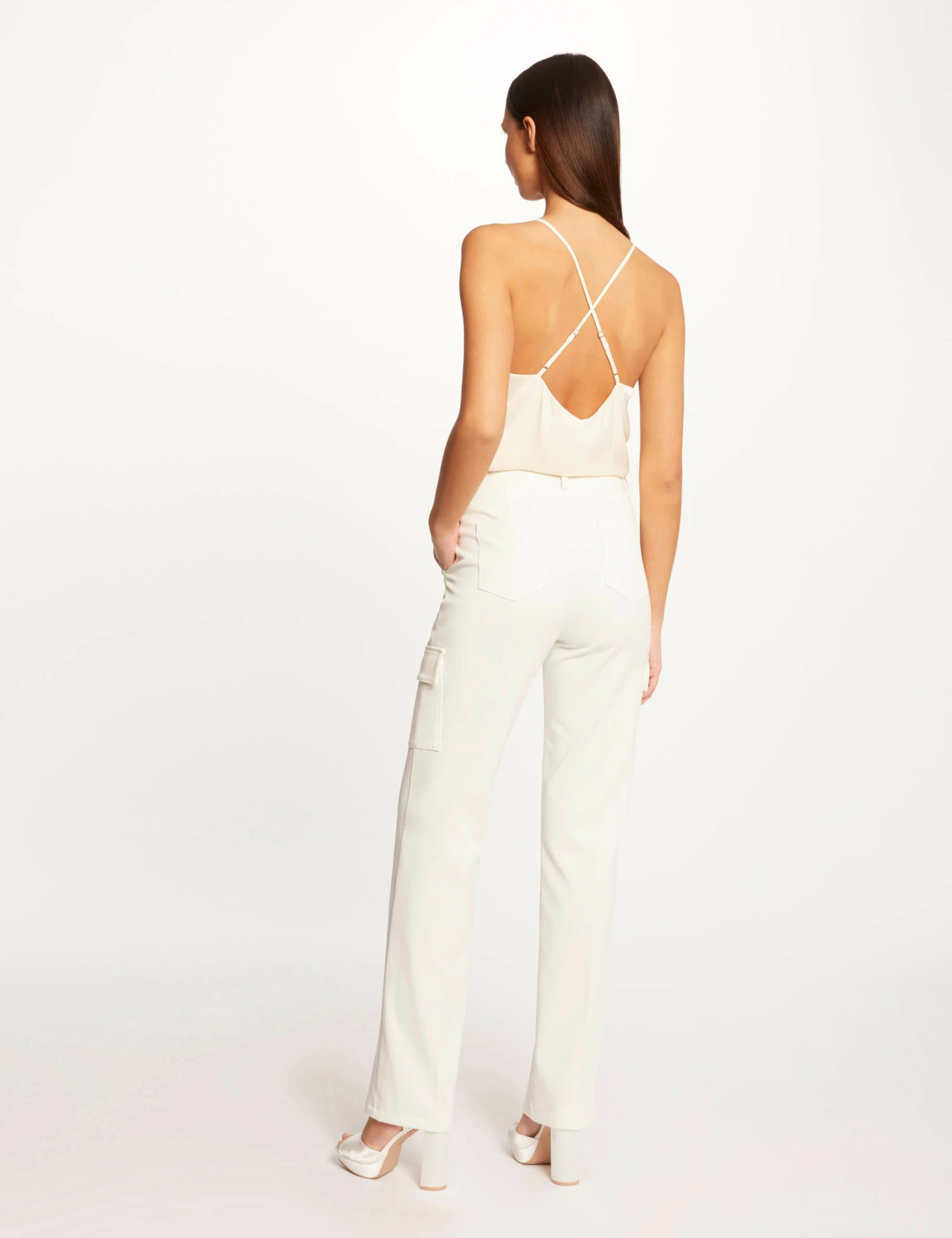 Pantalon Droit Avec Poches Latérales Ecru Femme – Image 2