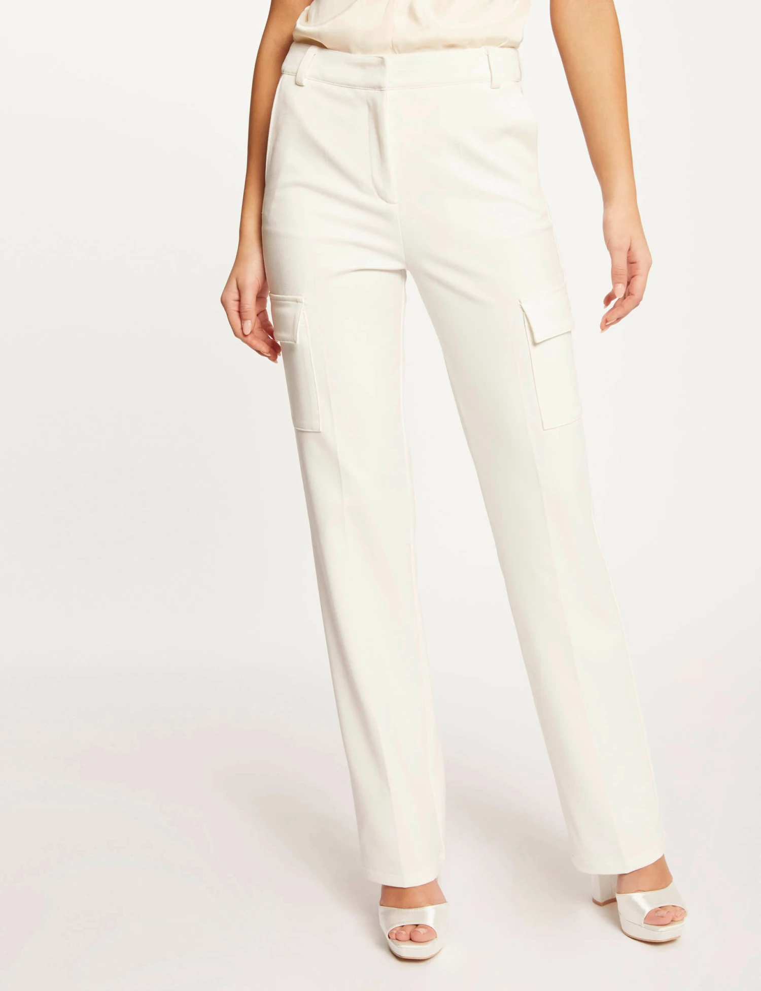 Pantalon Droit Avec Poches Latérales Ecru Femme – Image 4