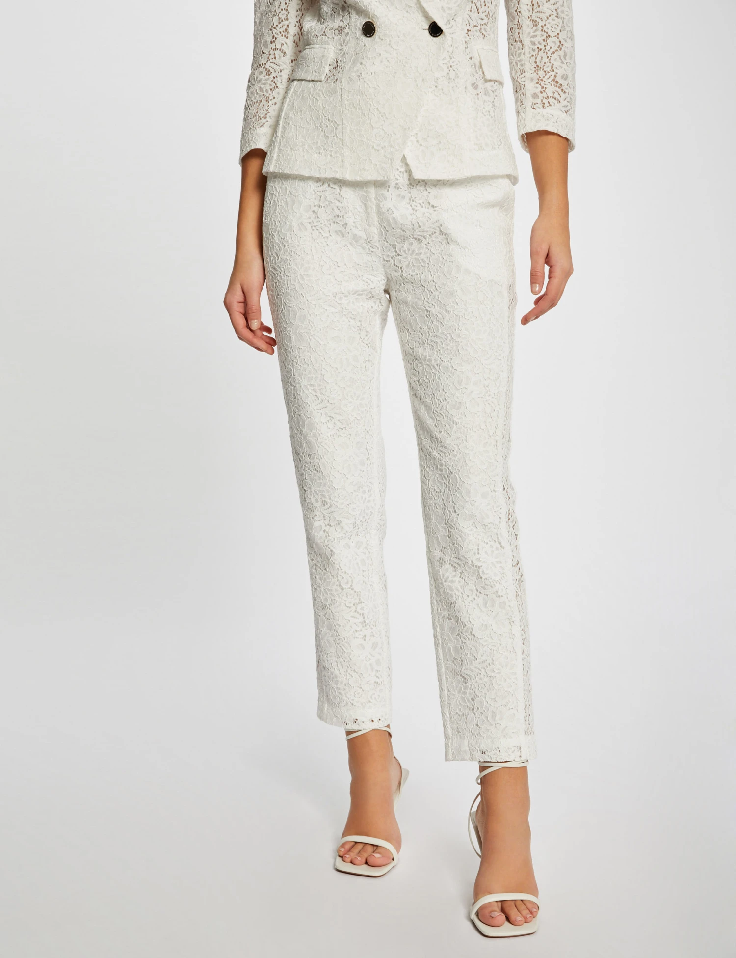 Pantalon Droit En Dentelle Ecru Femme – Image 3