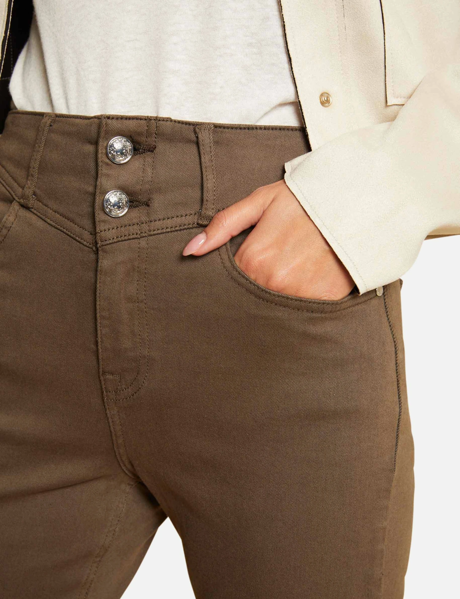 Pantalon Droit Taille Haute 7/8ème Vert Kaki Femme – Image 5