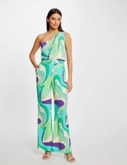 Pantalon Large Fluide Imprimé Abstrait Multico Femme