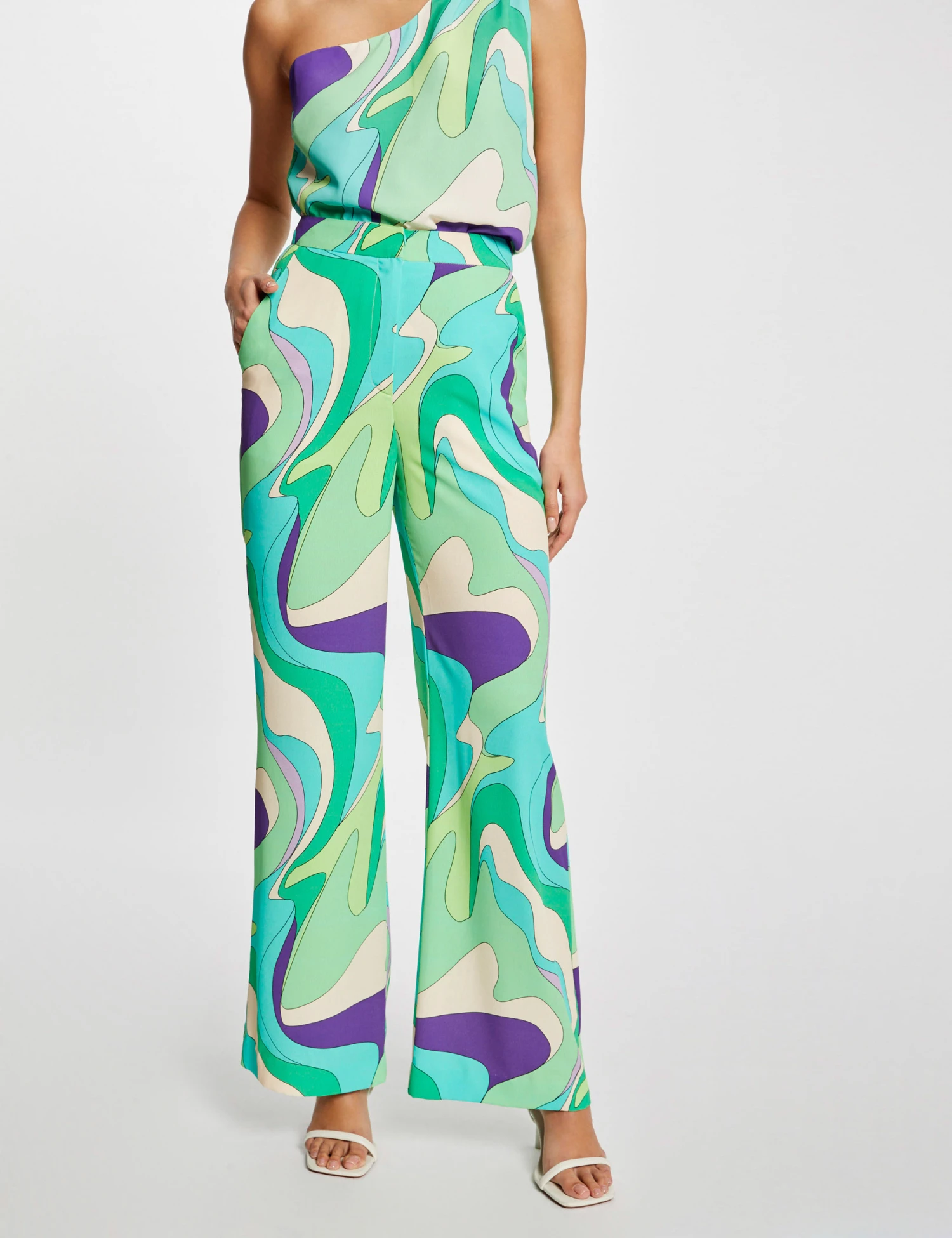 Pantalon Large Fluide Imprimé Abstrait Multico Femme – Image 3