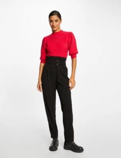 Pantalon Paperbag Ceinturé Noir Femme