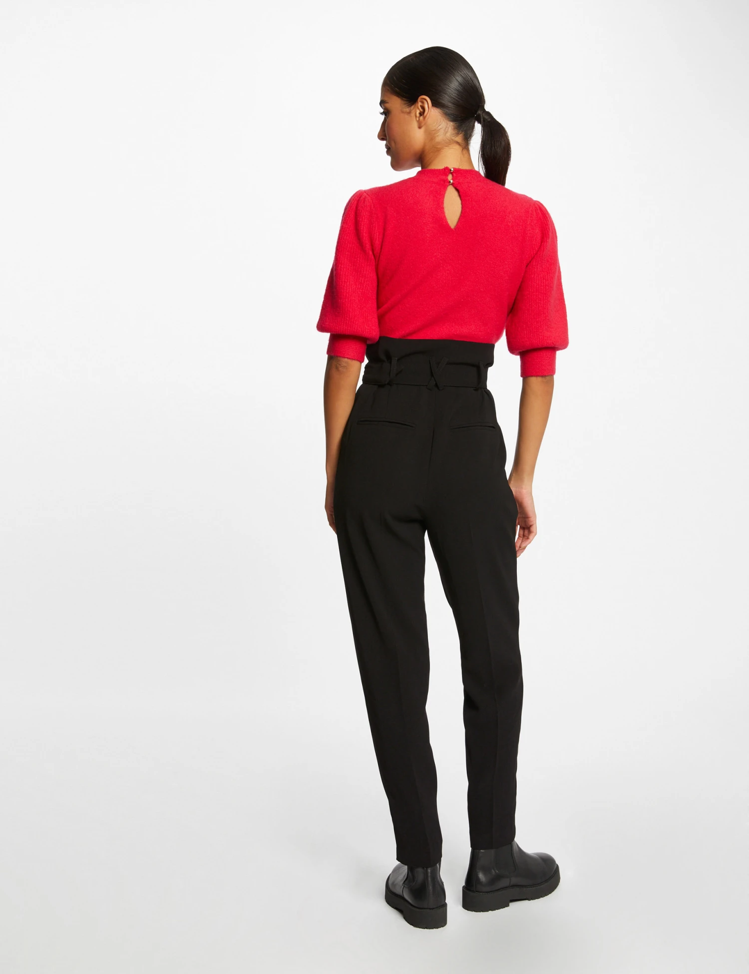 Pantalon Paperbag Ceinturé Noir Femme – Image 2