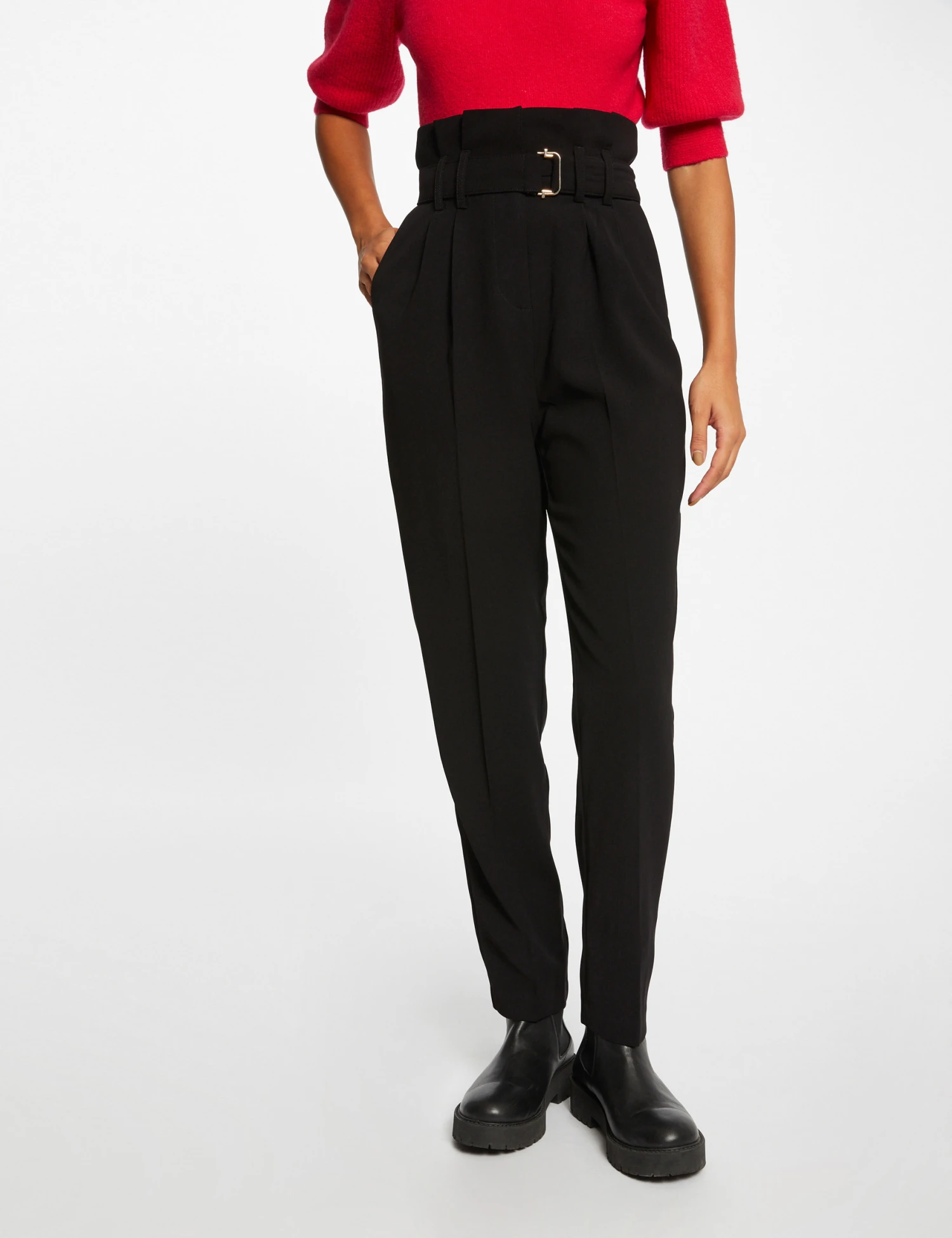 Pantalon Paperbag Ceinturé Noir Femme – Image 3