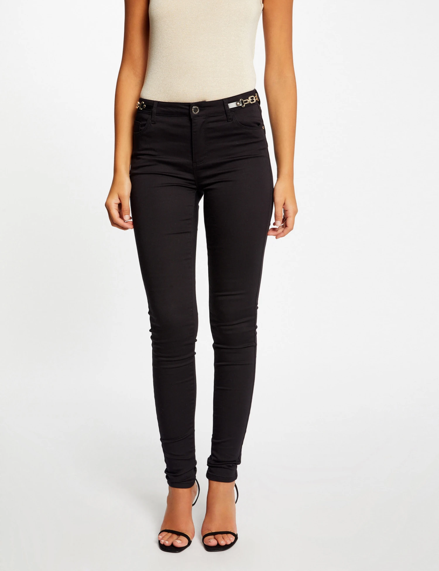 Pantalon Skinny à Détails Chaînes Noir Femme – Image 3