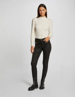 Pantalon Skinny à Ornements Métalliques Noir Femme