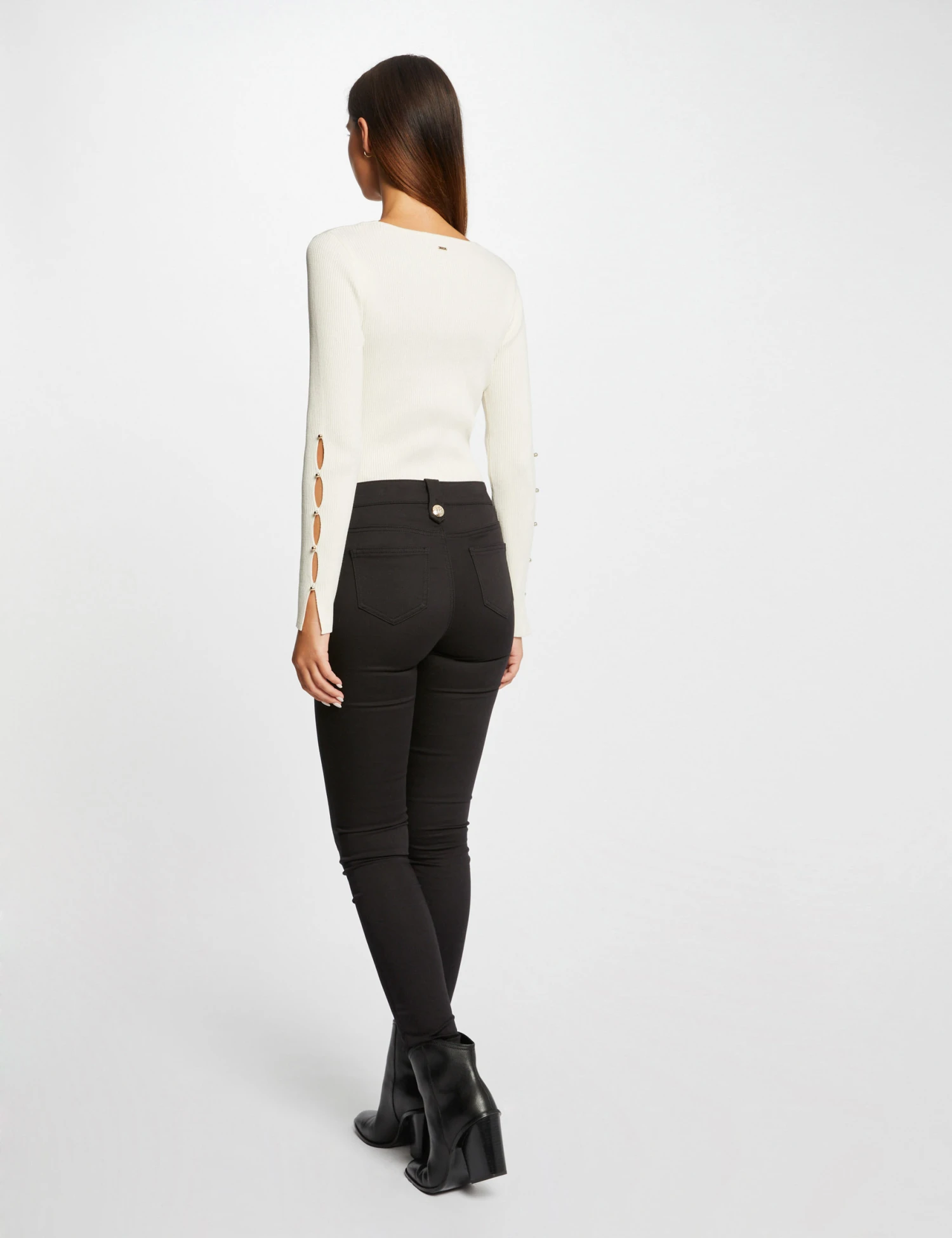 Pantalon Skinny Avec Boutons Décoratifs Noir Femme – Image 2