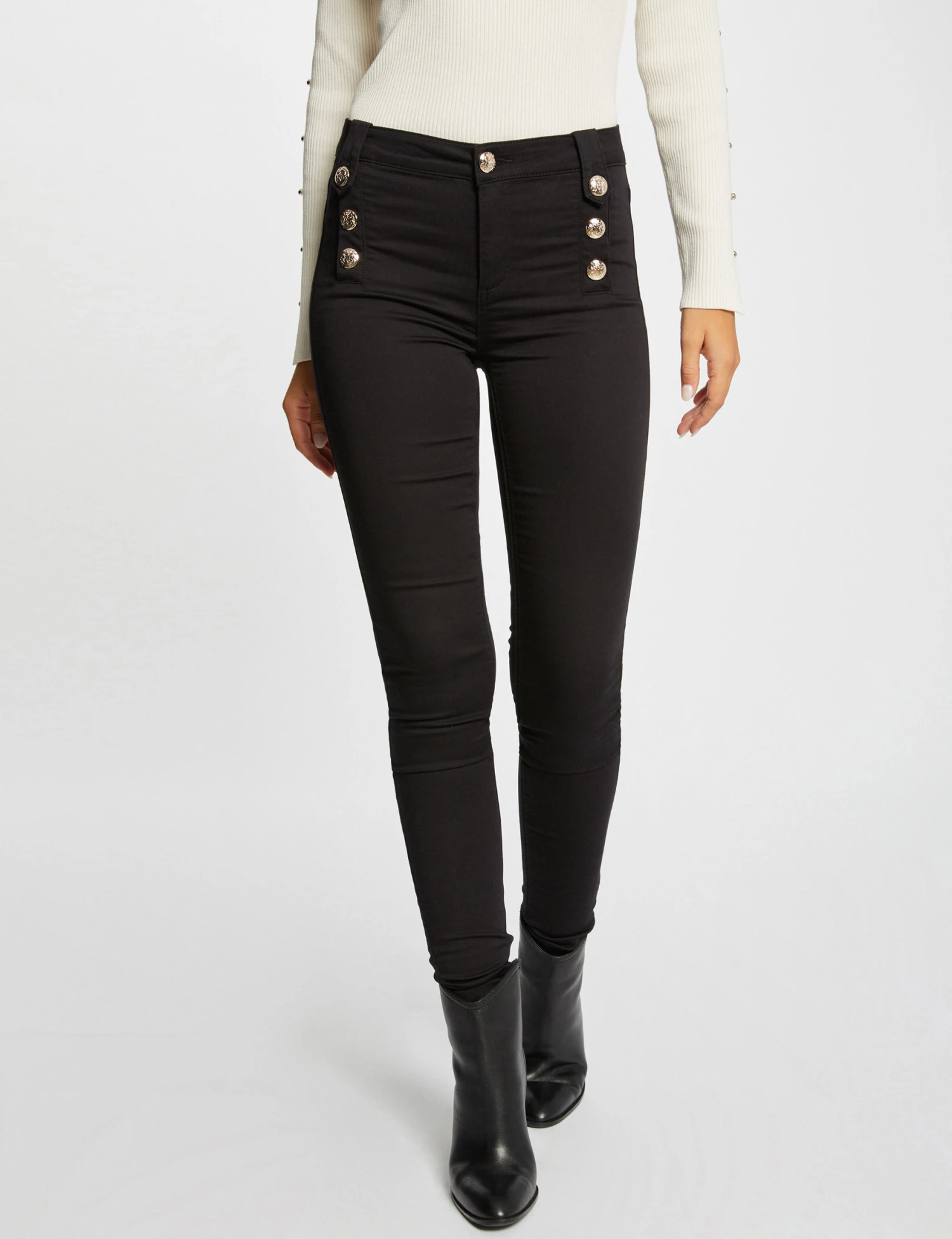 Pantalon Skinny Avec Boutons Décoratifs Noir Femme – Image 3