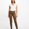 Pantalon Skinny Enduit à Détails Bijoux Vert Moyen Femme