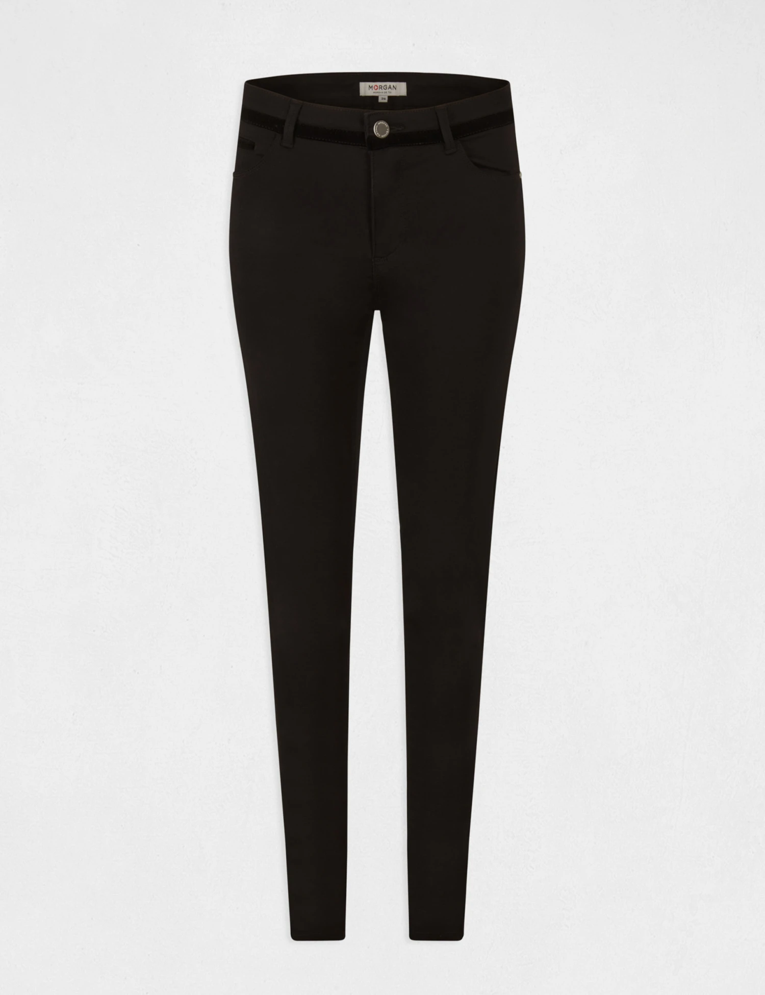 Pantalon Skinny Enduit à Détails Velours Noir Femme – Image 4