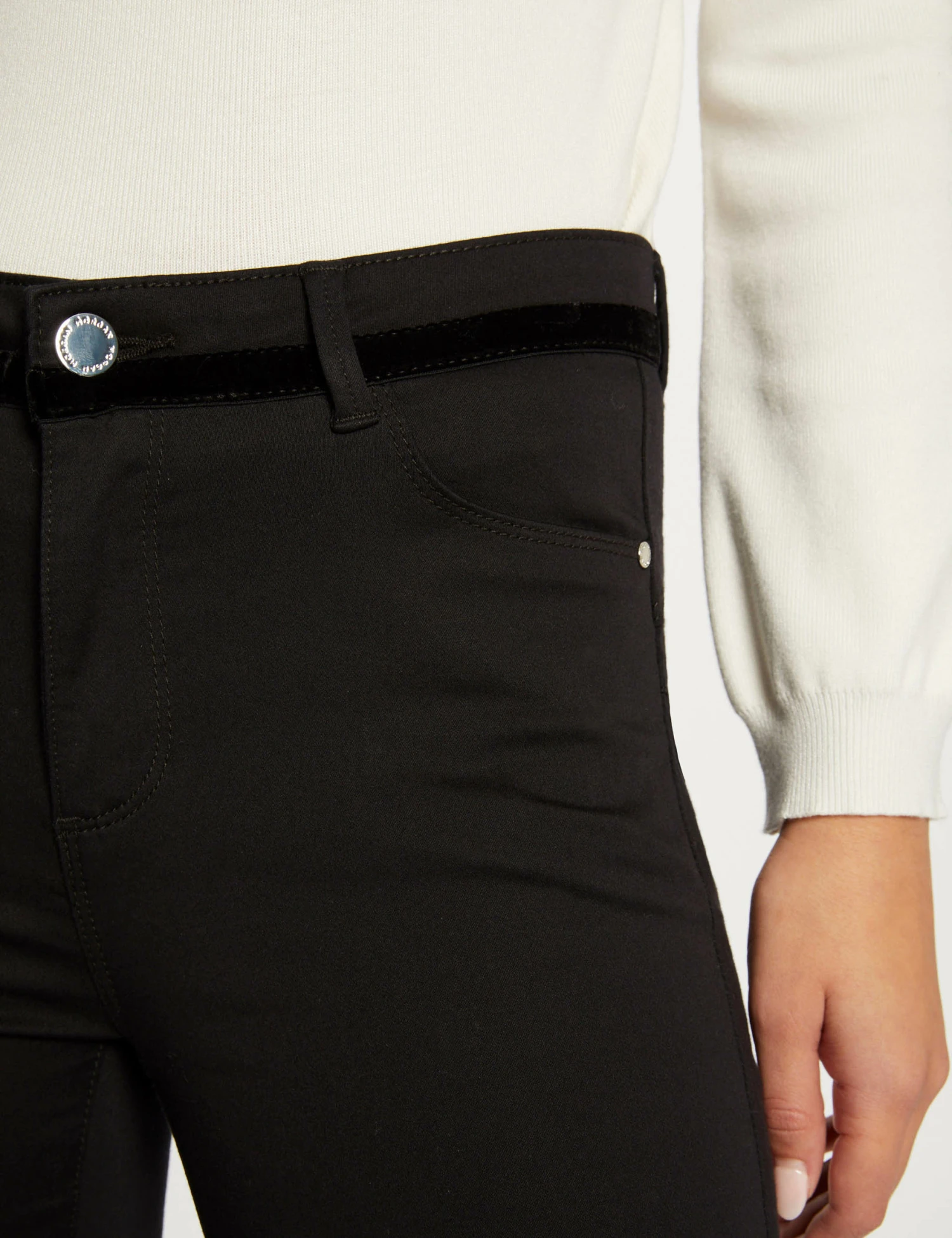 Pantalon Skinny Enduit à Détails Velours Noir Femme – Image 5