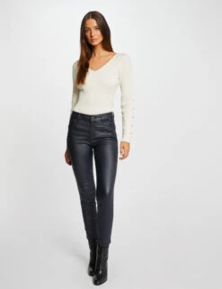 Pantalon Skinny Enduit Marine Femme