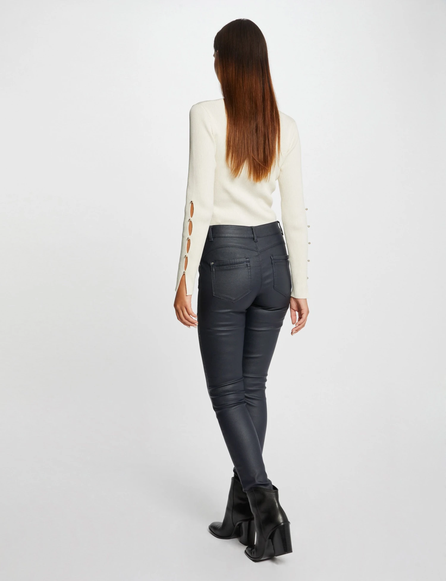 Pantalon Skinny Enduit Marine Femme – Image 2