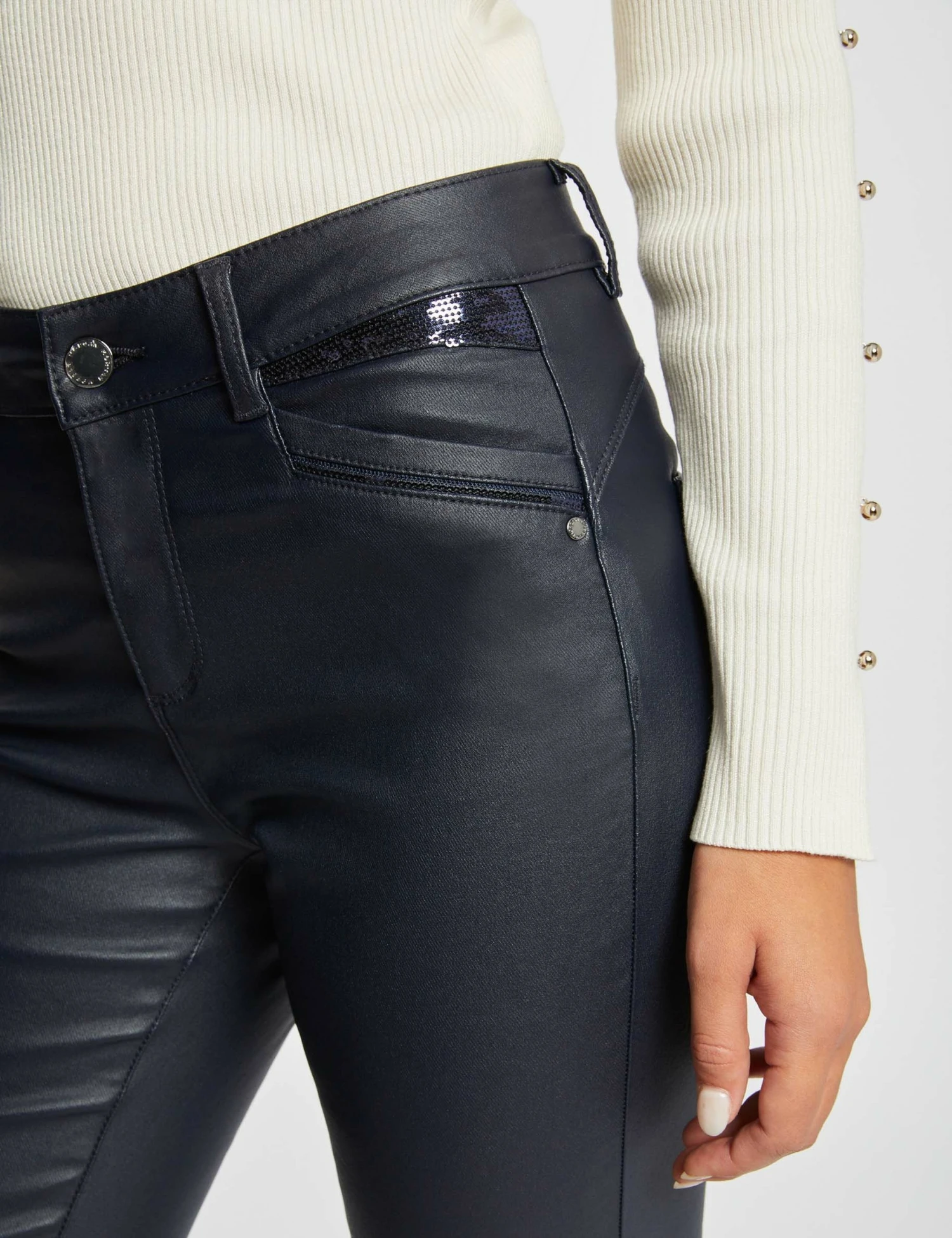 Pantalon Skinny Enduit Marine Femme – Image 5