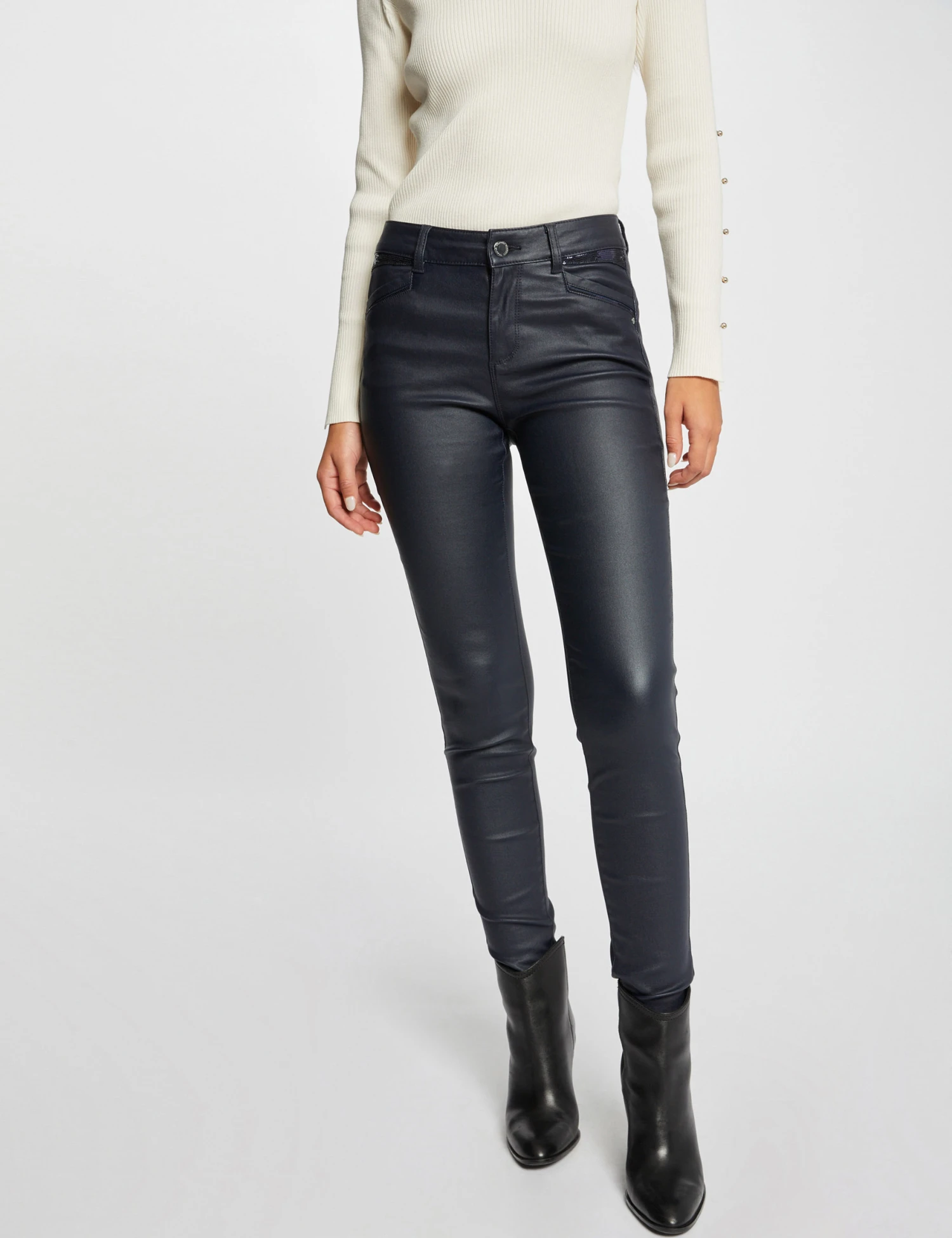 Pantalon Skinny Enduit Marine Femme – Image 3