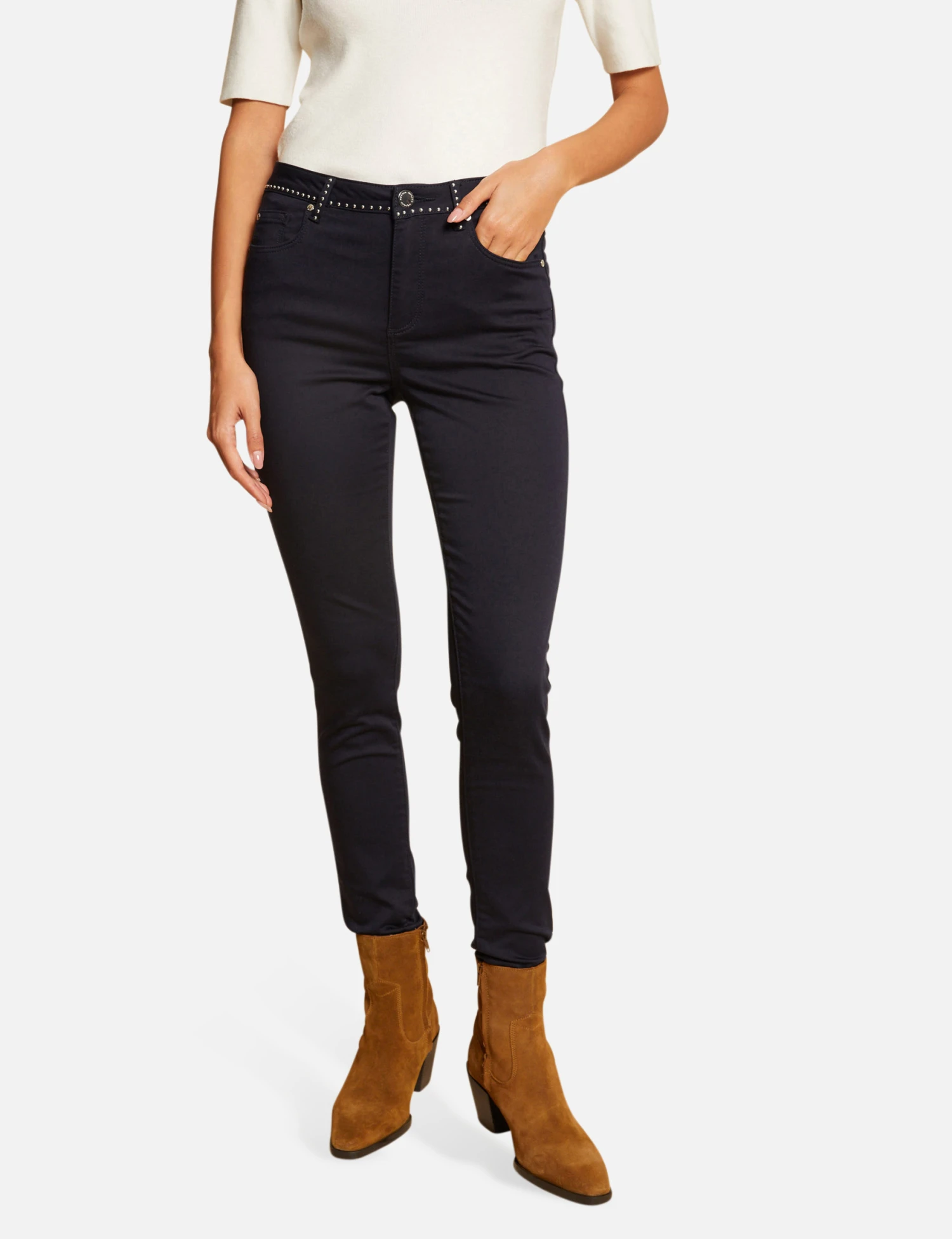 Pantalon Slim Avec Clous Marine Femme – Image 3