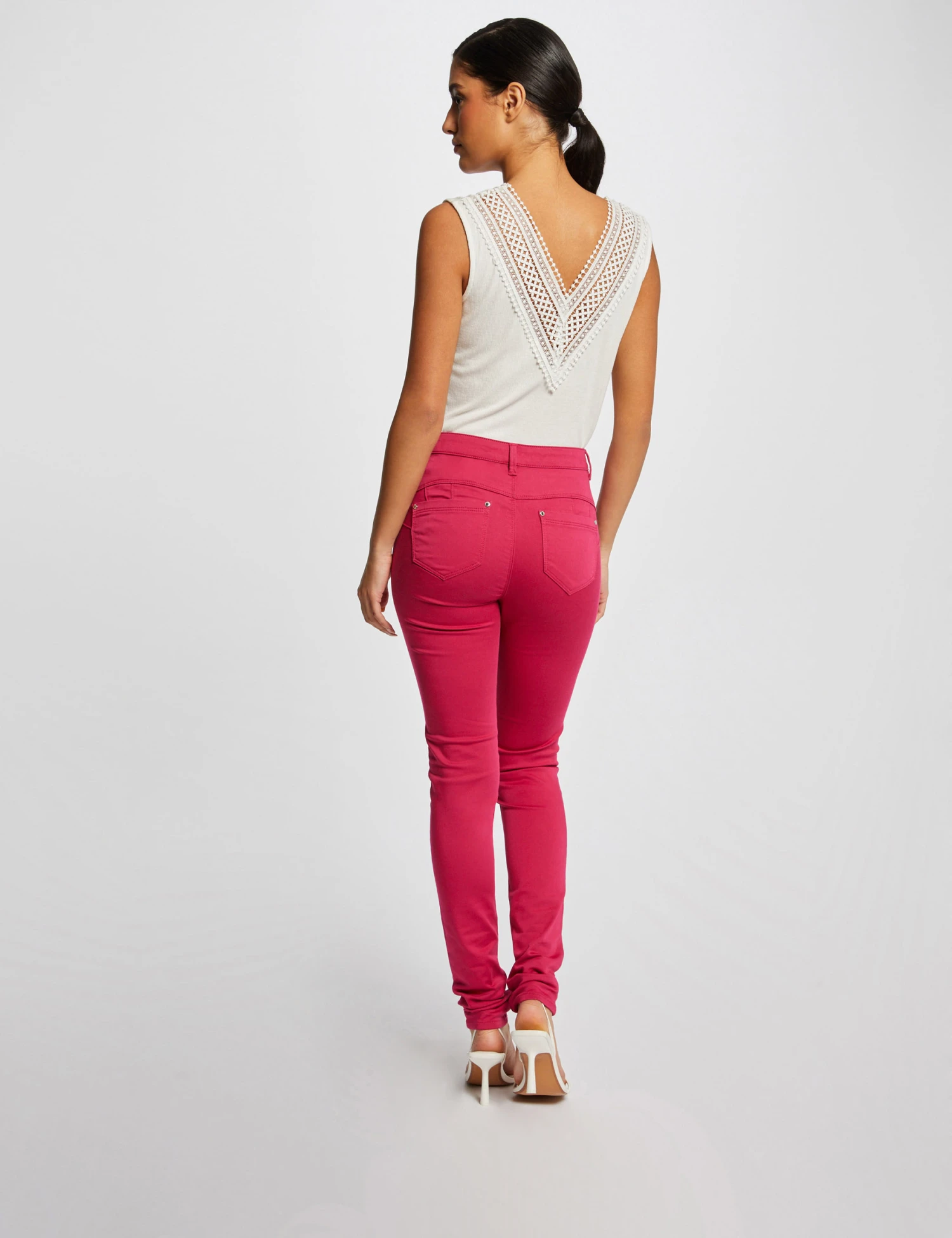 Pantalon Slim Effet Stretch Rose Fonce Femme – Image 2