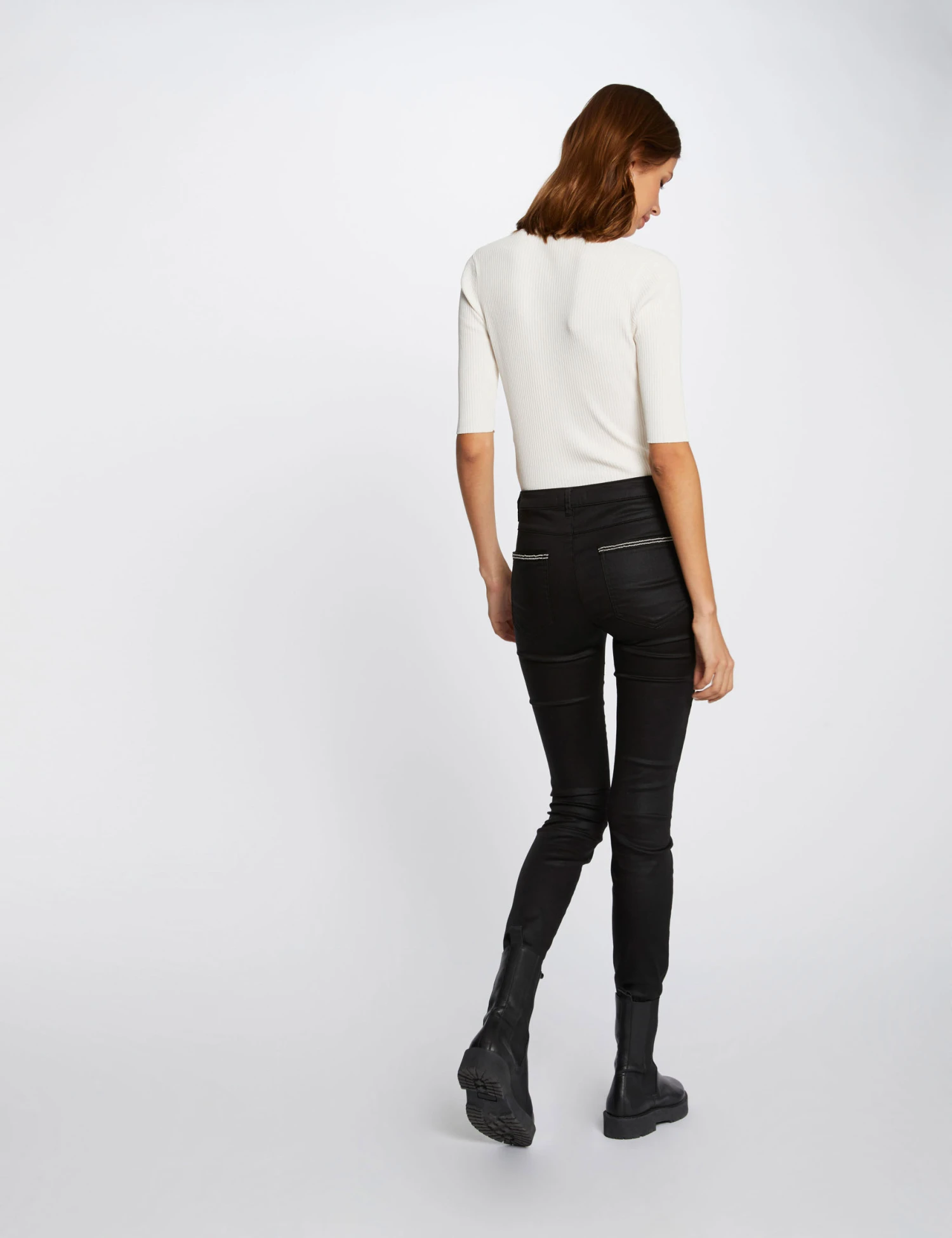 Pantalon Slim Enduit Noir Femme – Image 2