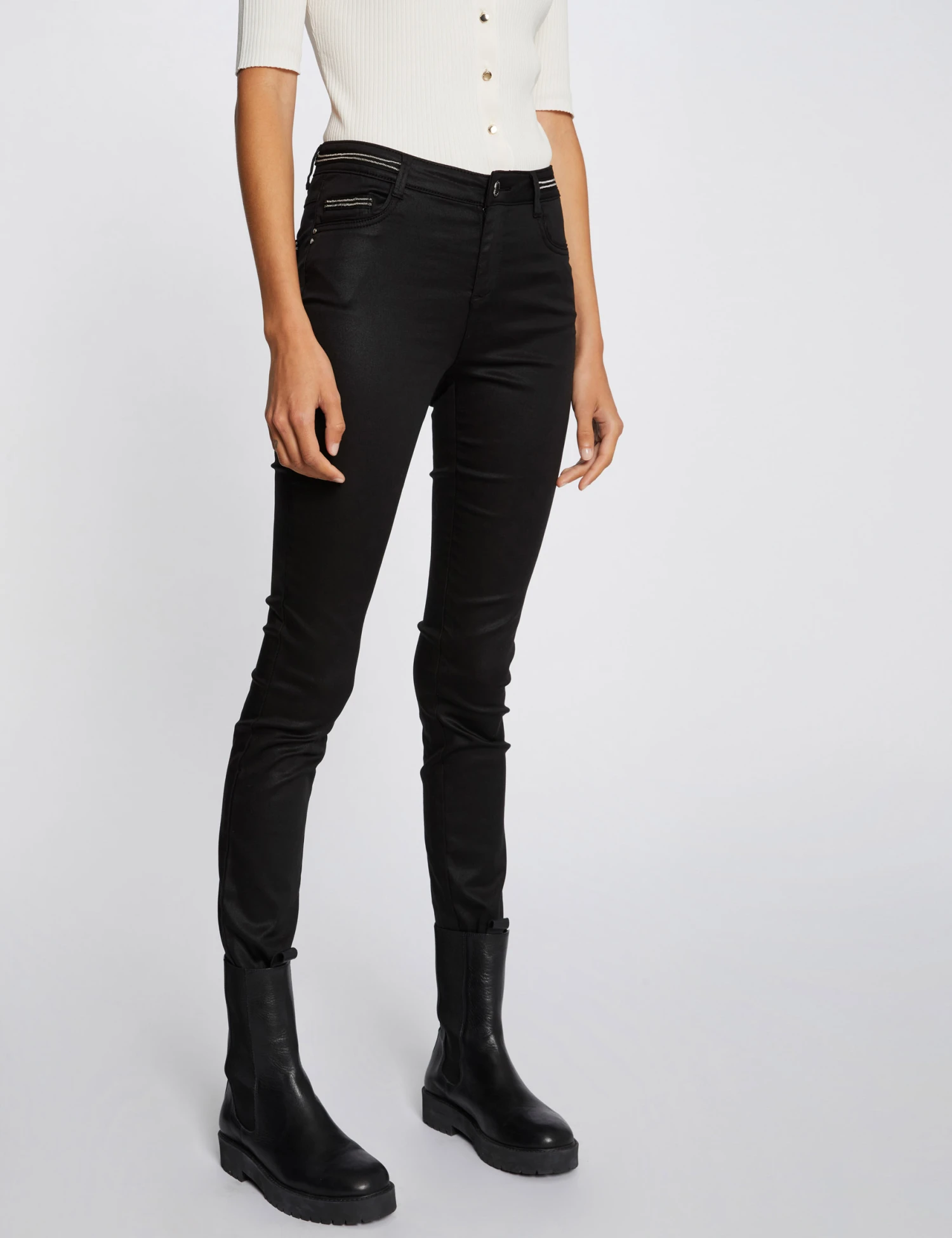Pantalon Slim Enduit Noir Femme – Image 3